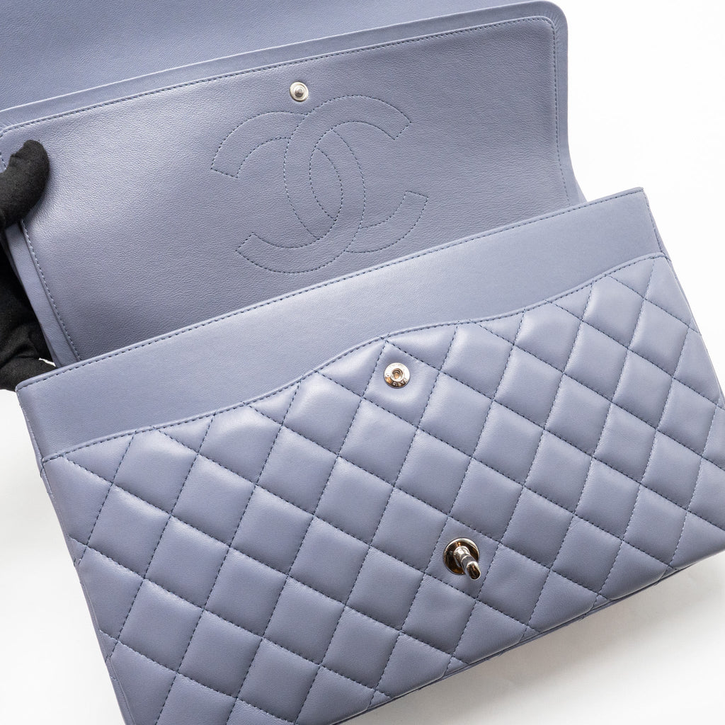 CHANEL MAXI CLASSIC DOUBLE FLAP BAG LAMBSKIN LIGHT PURPLE SHW