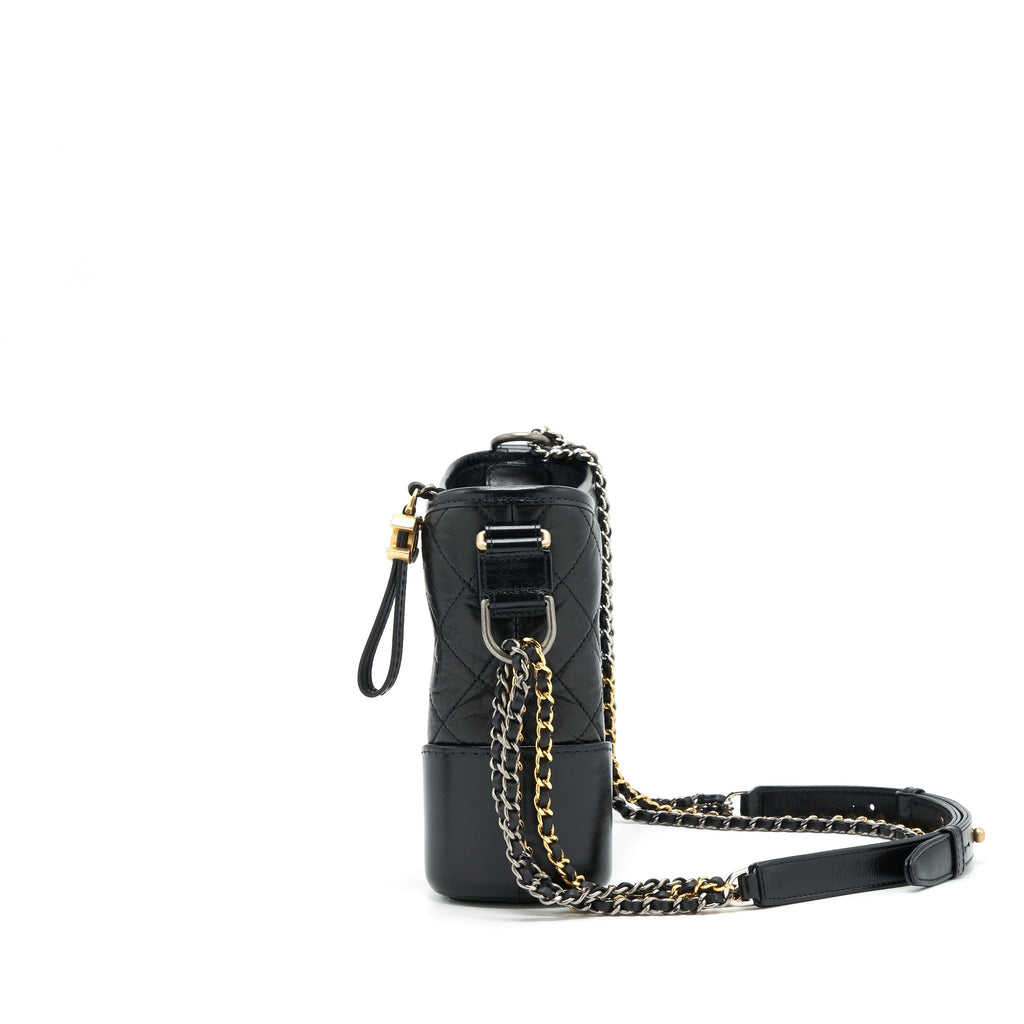 CHANEL GABRIELLE HOBO BAG WITH HANDLE NEW MEDIUM CALFSKIN BLACK WITH GOLD/SLIVER HARDWARE