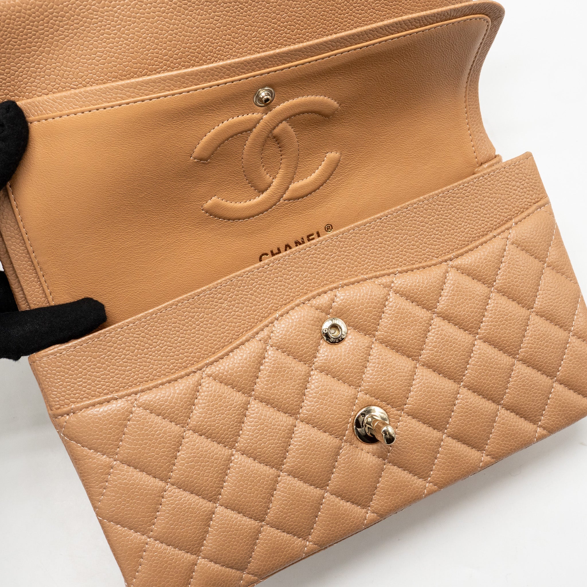 CHANEL MEDIUM CLASSIC DOUBLE FLAP BAG CAVIAR DARK BEIGE LGHW