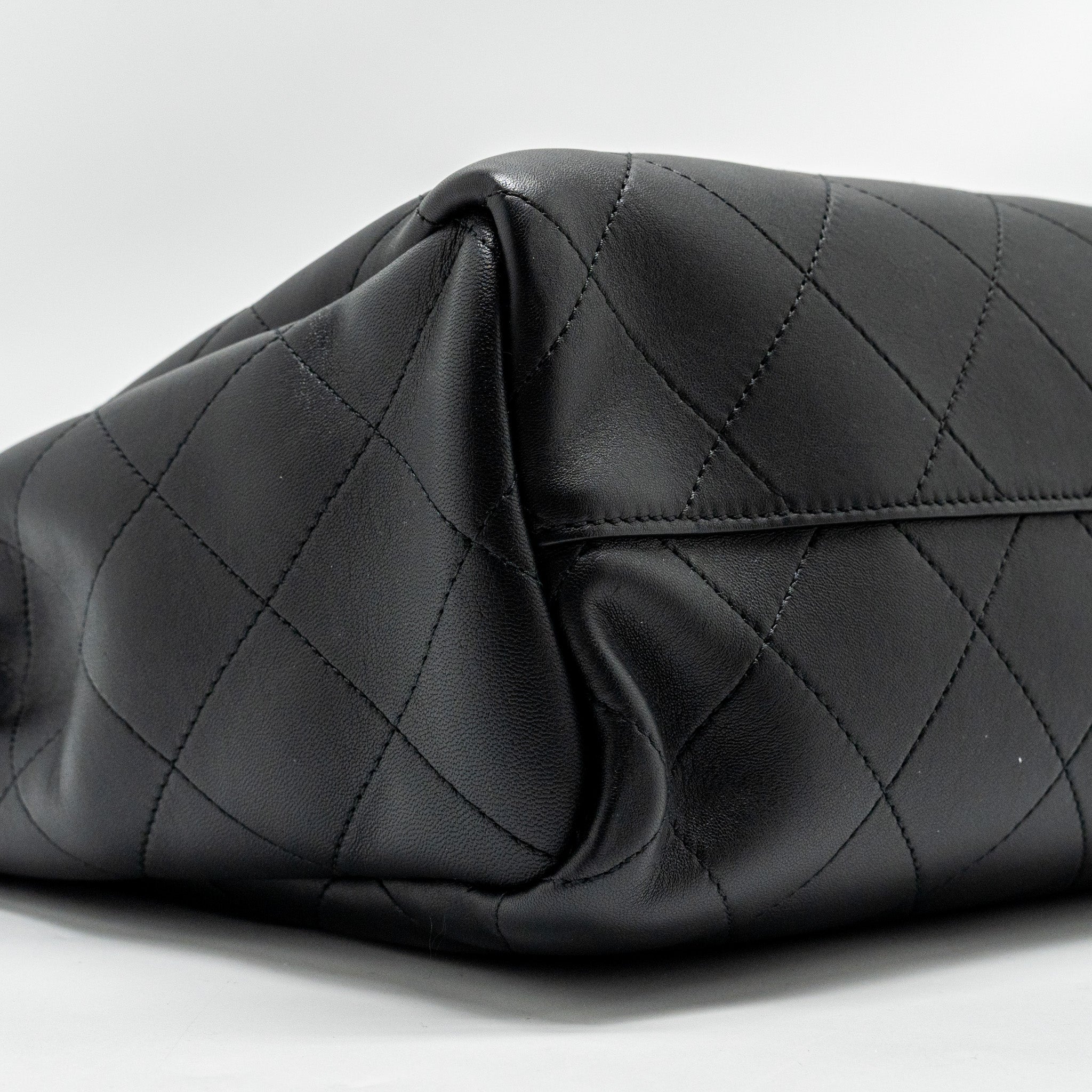 CHANEL HAMPTON TOTE BAG LAMBSKIN BLACK SHW