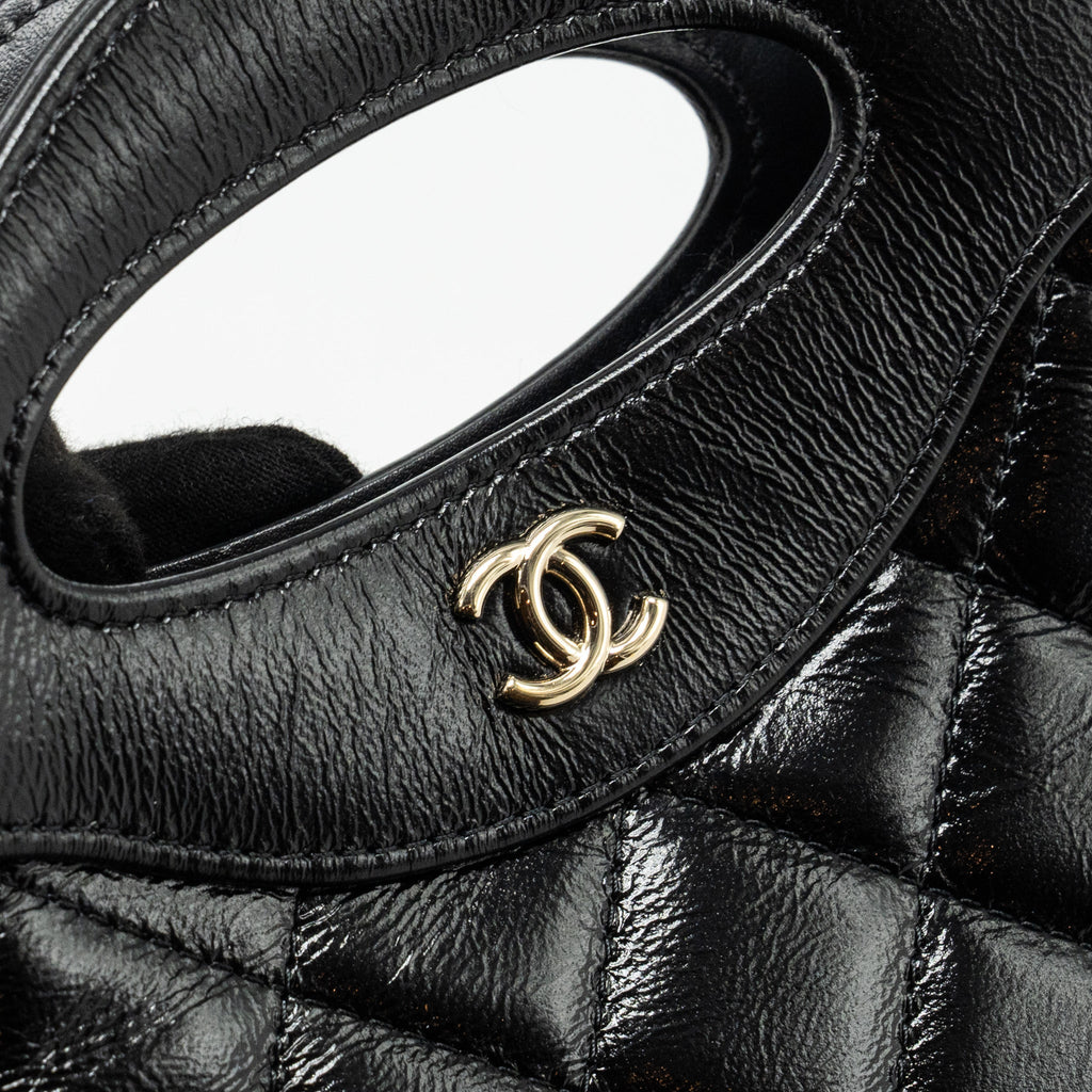 CHANEL 24S MINI 31 CLUTCH WITH CHAIN SHINY LAMBSKIN BLACK LGHW (MICROCHIP)