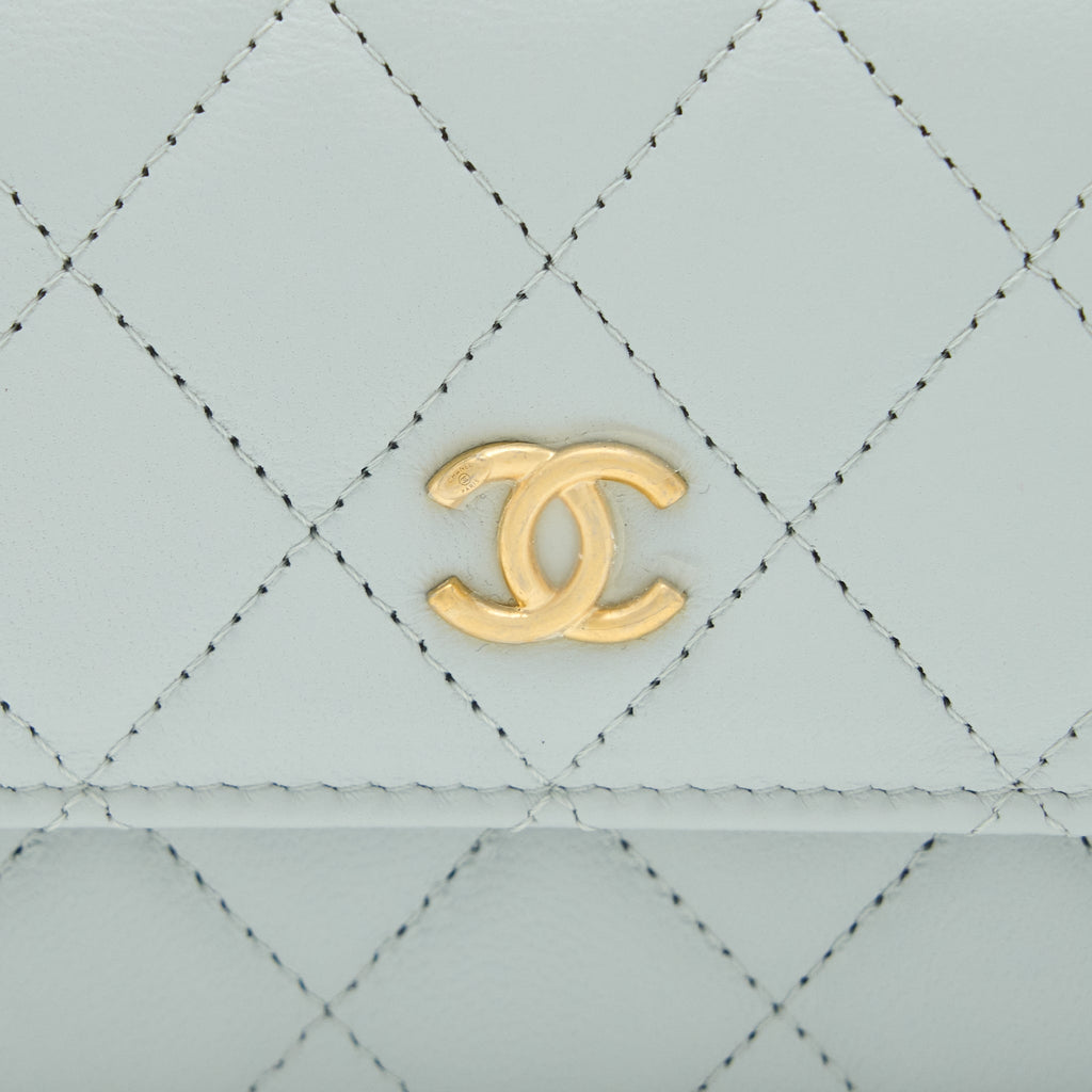 CHANEL 23C PEARL CRUSH MINI FLAP BAG LAMBSKIN LIGHT GREY BRUSHED GHW (MICROCHIP)