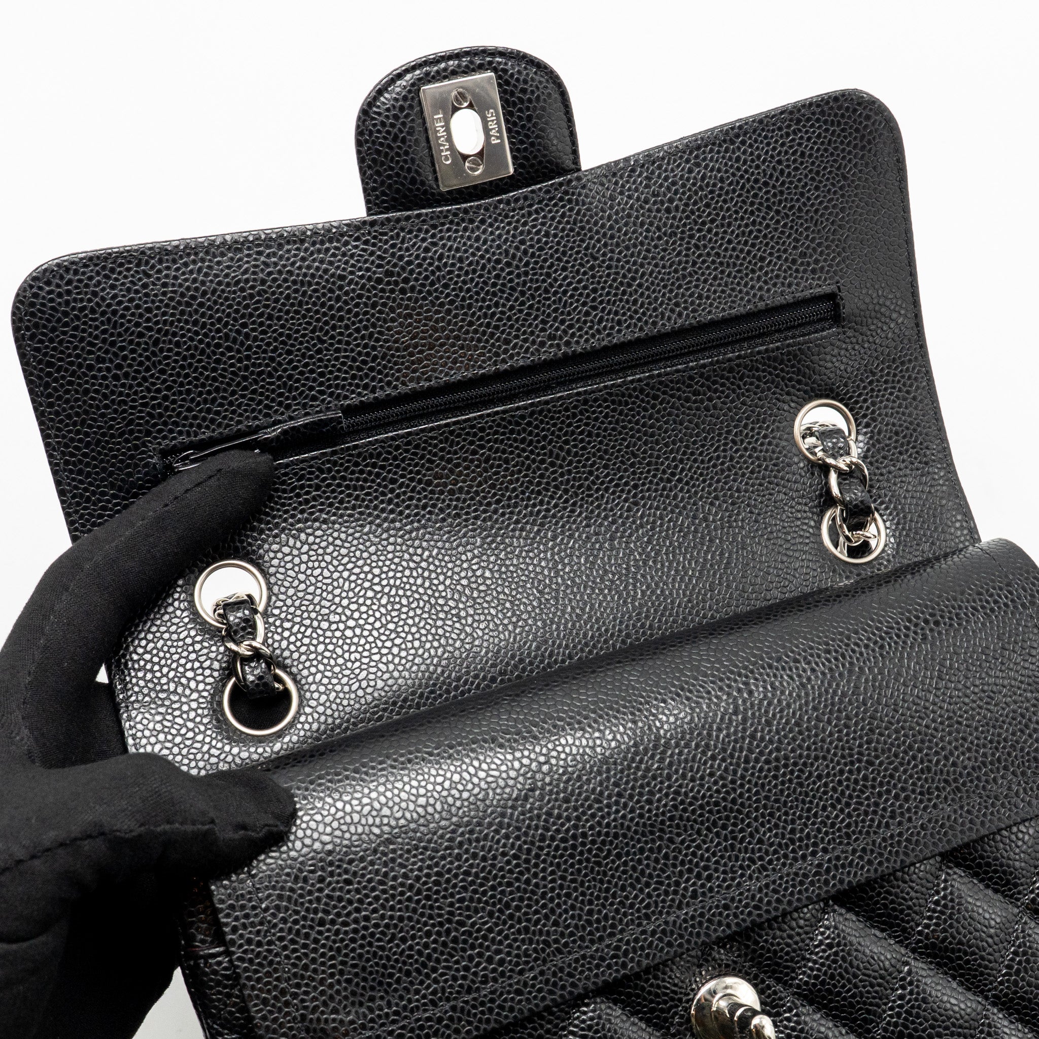 CHANEL SMALL CLASSIC DOUBLE FLAP BAG CAVIAR BLACK SHW
