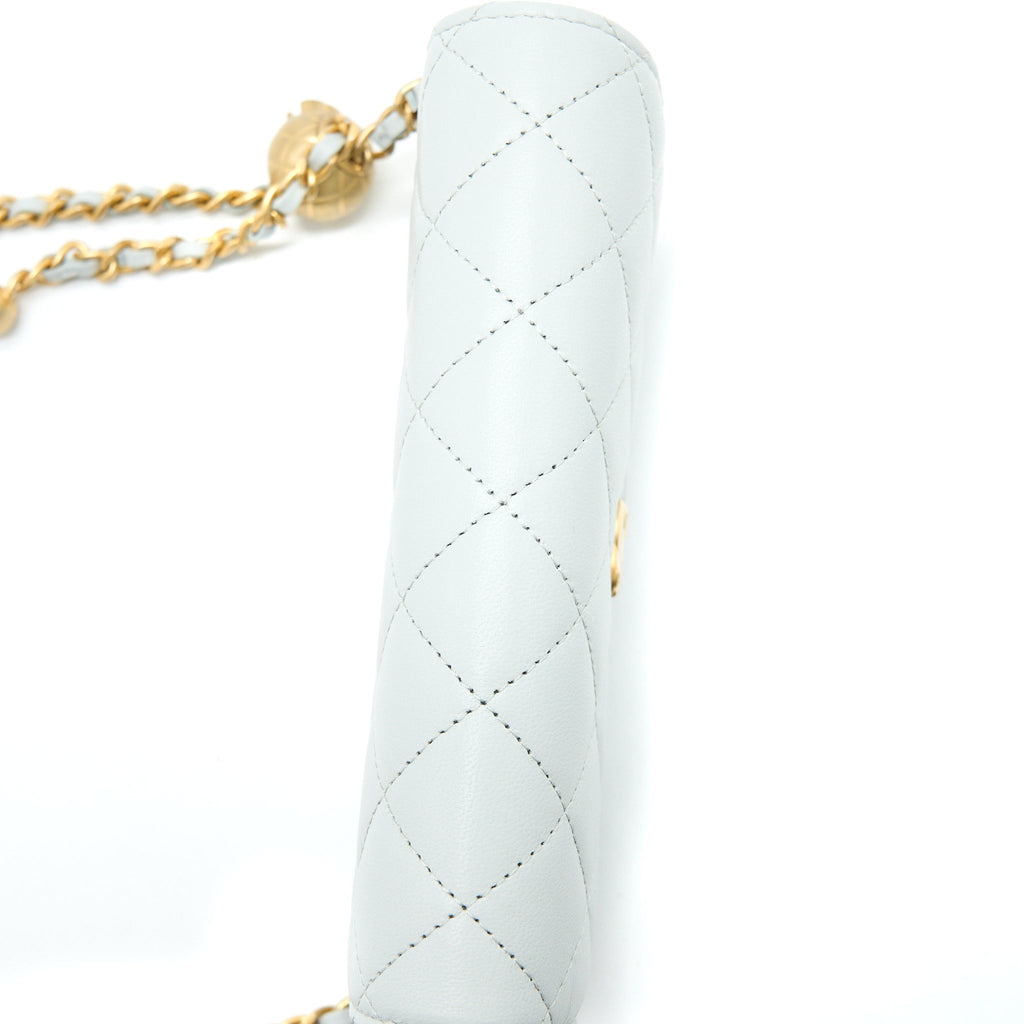 CHANEL 23C PEARL CRUSH MINI FLAP BAG LAMBSKIN LIGHT GREY BRUSHED GHW (MICROCHIP)