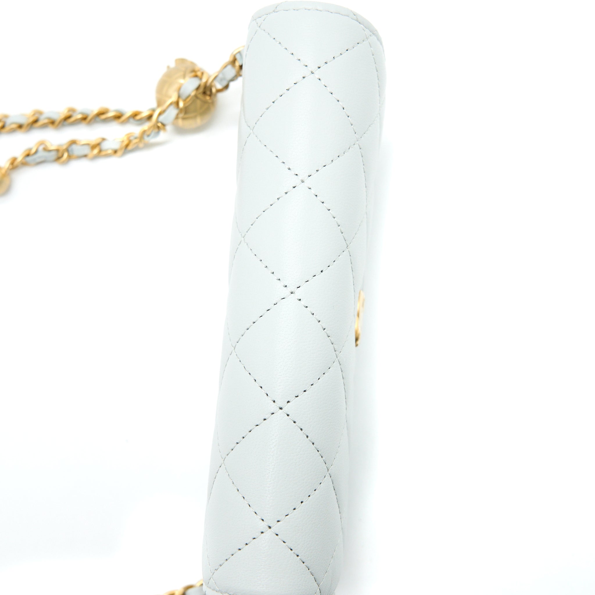 CHANEL 23C PEARL CRUSH MINI FLAP BAG LAMBSKIN LIGHT GREY BRUSHED GHW (MICROCHIP)