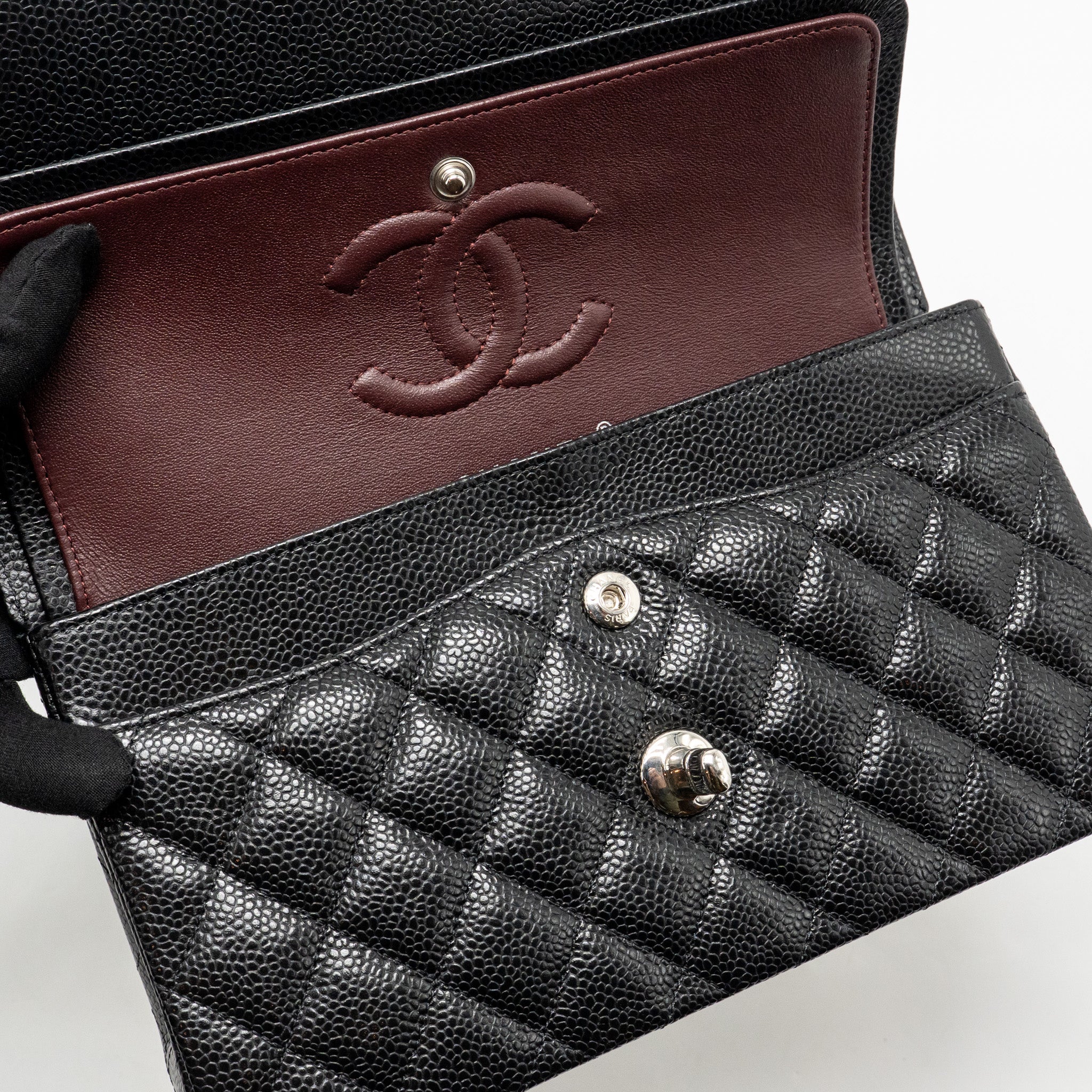 CHANEL SMALL CLASSIC DOUBLE FLAP BAG CAVIAR BLACK SHW
