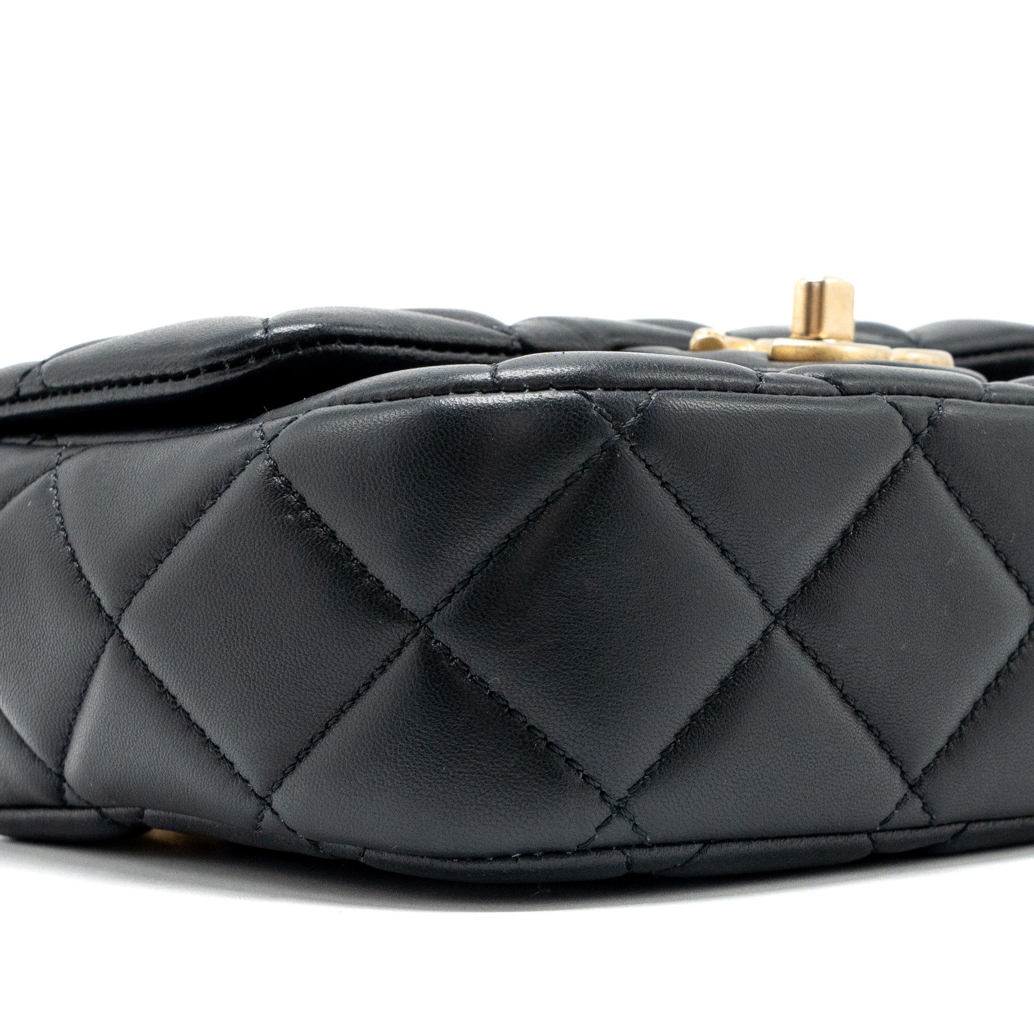 CHANEL QUILTED FLAP BAG WITH HEART CHARM CHAIN LAMBSKIN BLACK GHW (MICROCHIP)