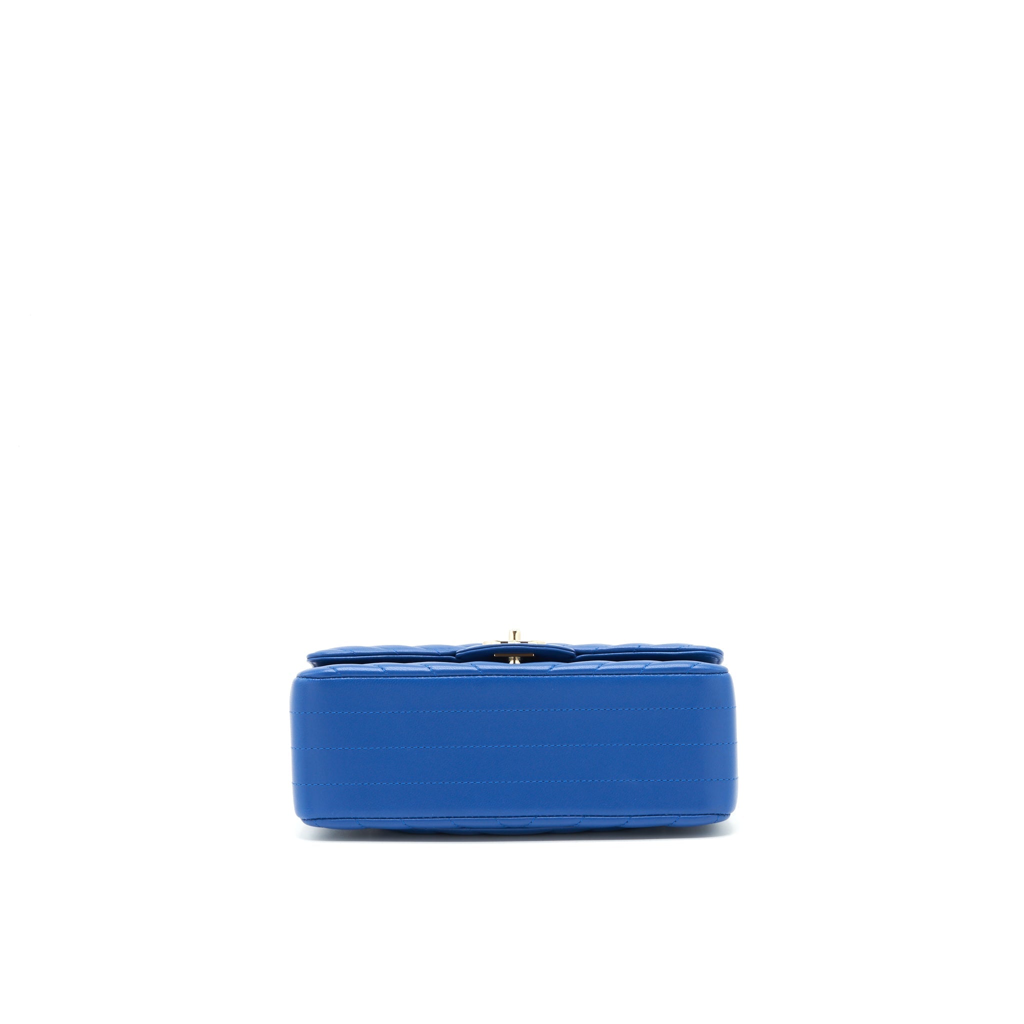 CHANEL MINI RECTANGULAR FLAP BAG CHEVRON LAMBSKIN BLUE LGHW
