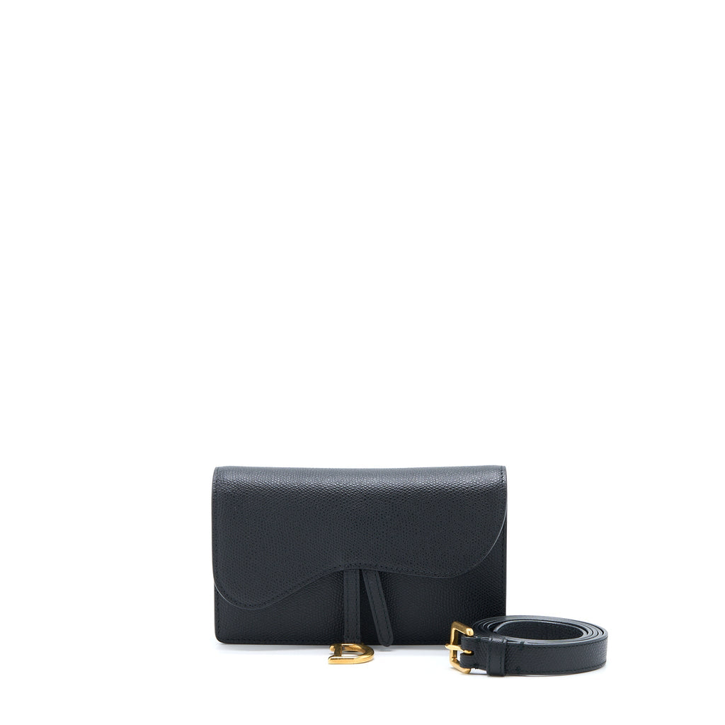 DIOR SADDLE BELT POUCH GRAINED CALFSKIN BLACK GHW