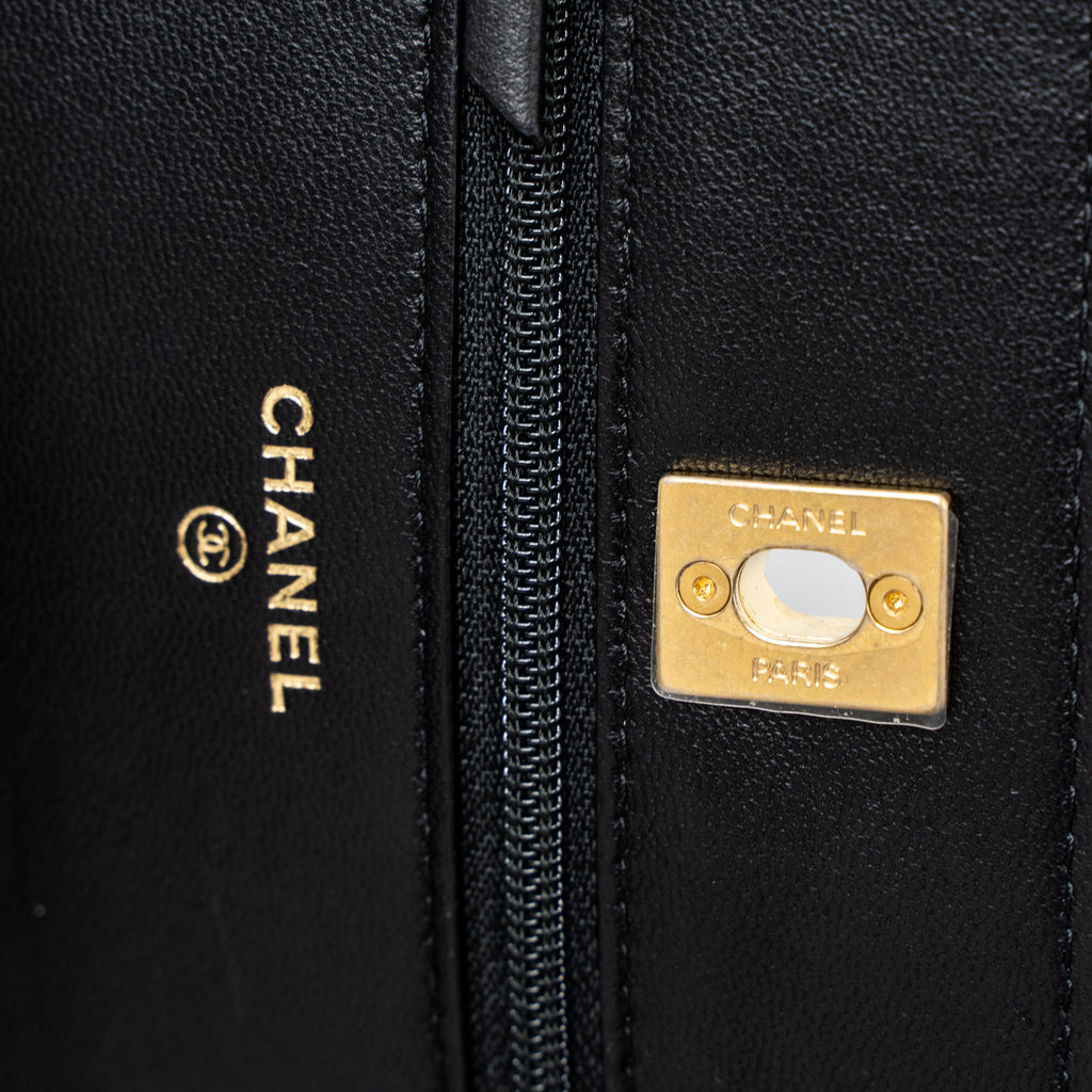 CHANEL PEARL CRUSH WALLET ON CHAIN LAMBSKIN BLACK BRUSHED GHW (MICROCHIP)