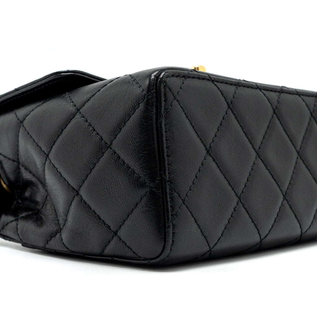 CHANEL 22K RETRO NEW CLASSIC SQUARE MINI FLAP BAG GOATSKIN BLACK BRUSHED GHW (MICROCHIP)