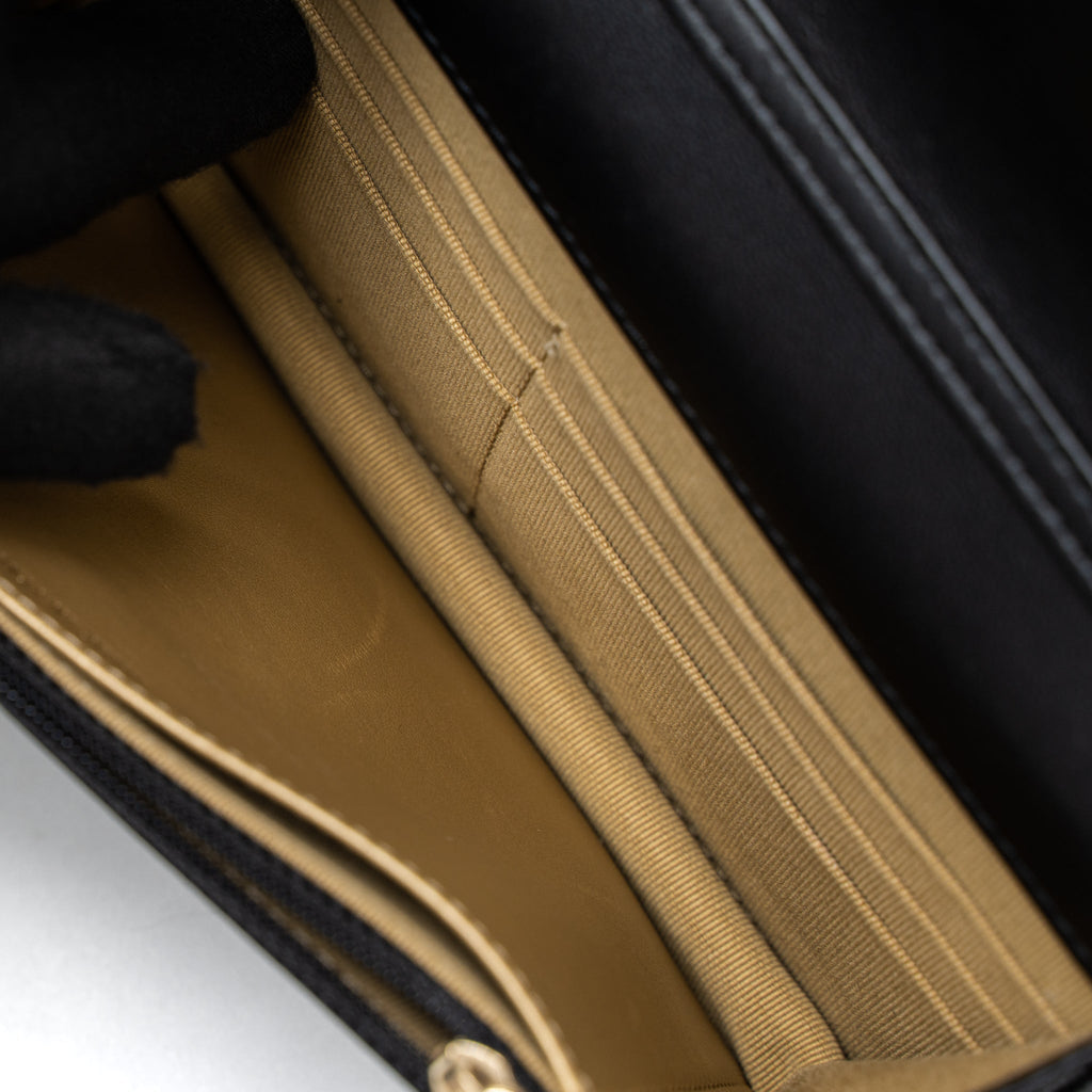 CHANEL PEARL CRUSH WALLET ON CHAIN LAMBSKIN BLACK BRUSHED GHW (MICROCHIP)