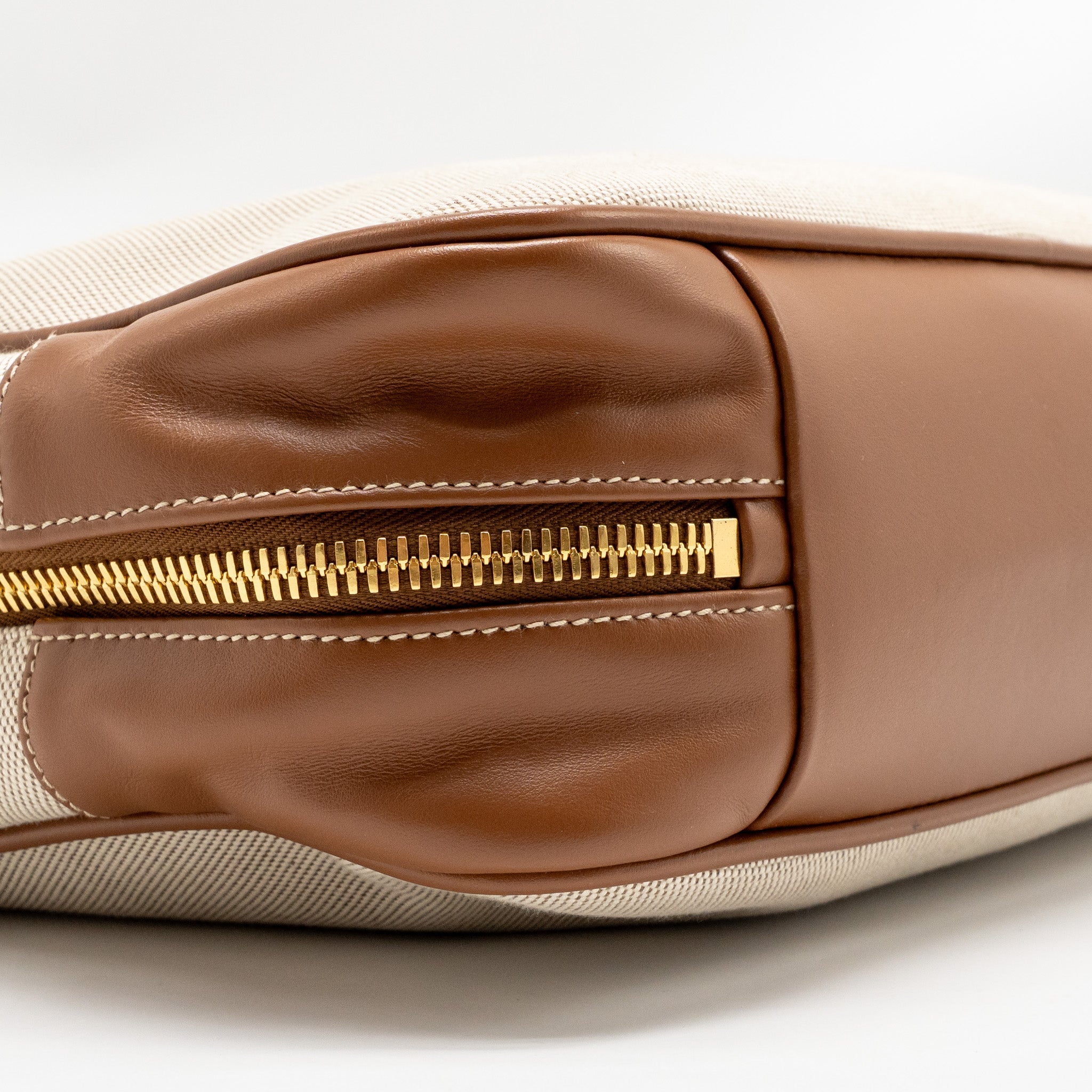 MIU MIU BEAU BAG CANVAS/LEATHER BEIGE/BRANDY GHW