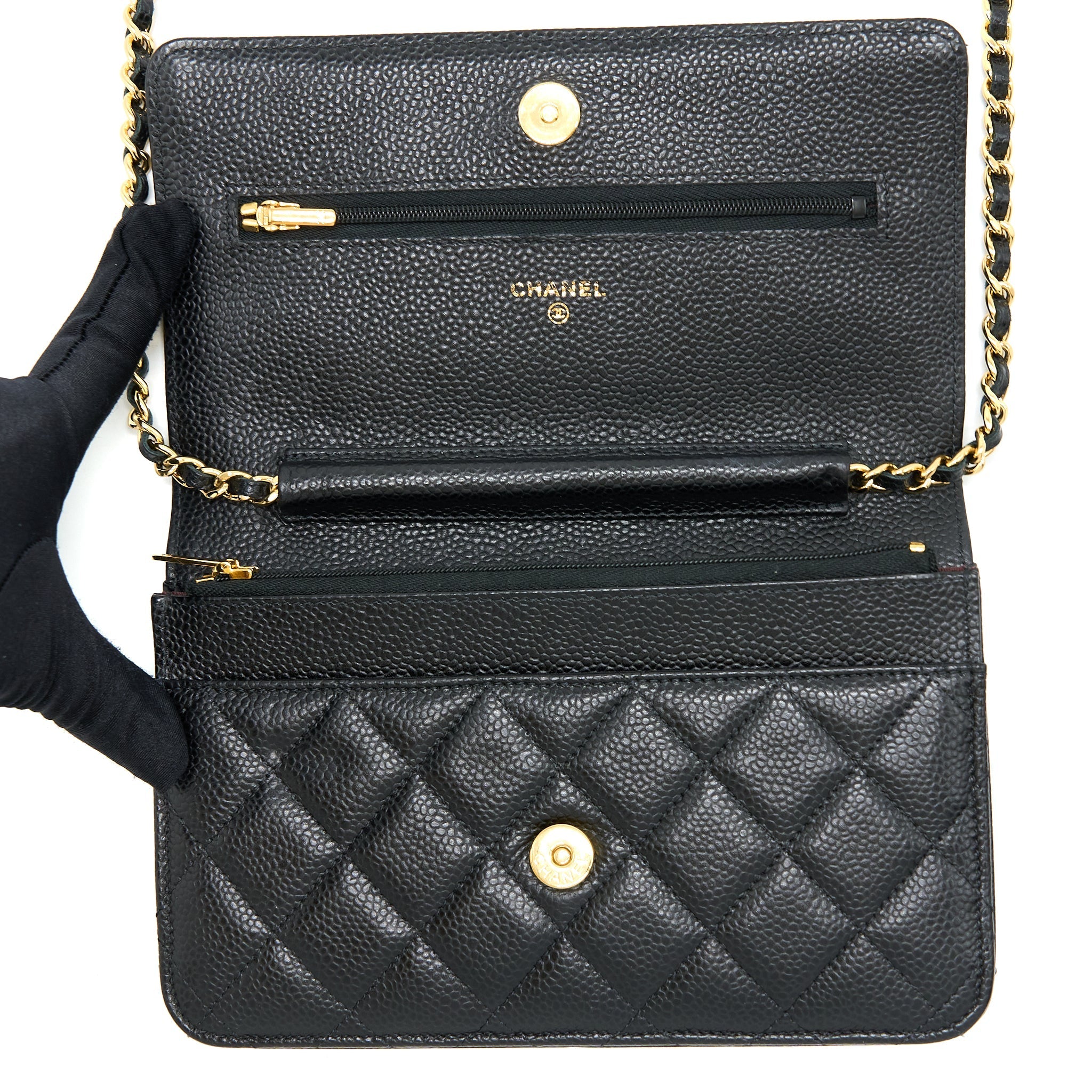 CHANEL CLASSIC WALLET ON CHAIN CAVIAR BLACK GHW