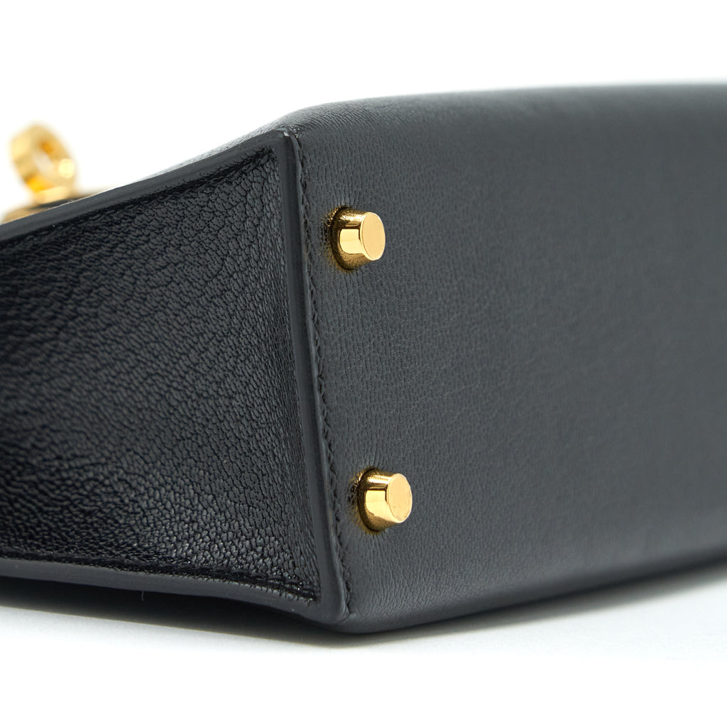 HERMES MINI KELLY 20CM CHÈVRE CHAMKILA BLACK GHW