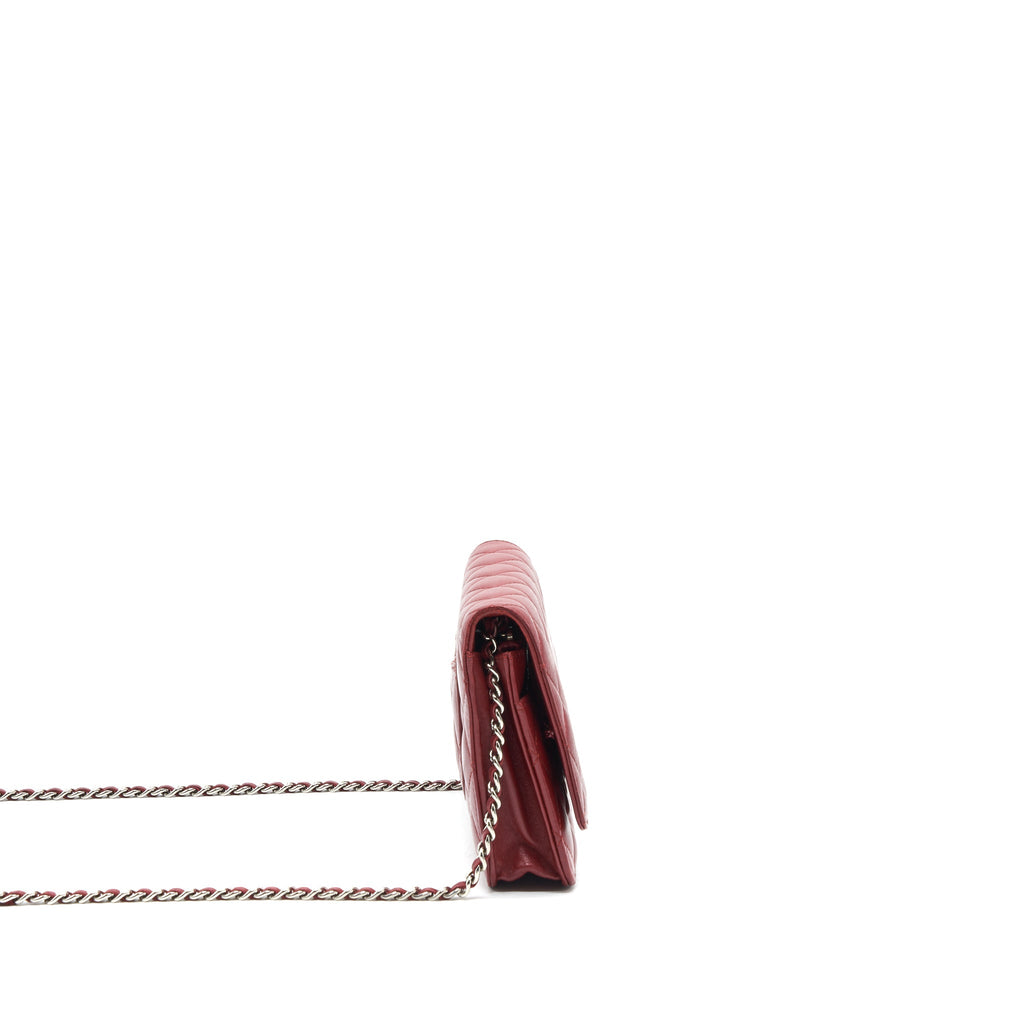 CHANEL CLASSIC WALLET ON CHAIN LAMBSKIN DARK RED SHW
