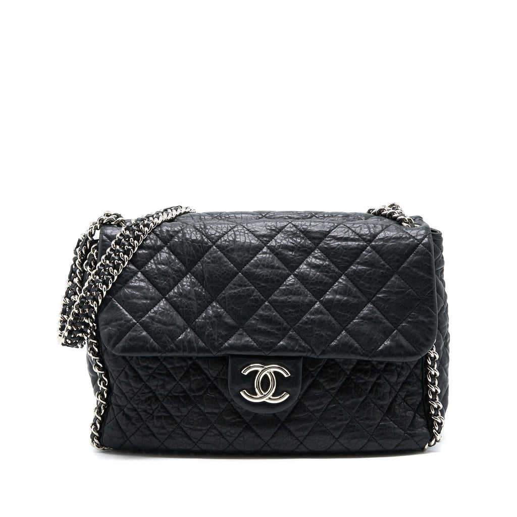 CHANEL QUILTED CHAIN AROUND MAXI FLAP BAG LAMBSKIN BLACK SHW