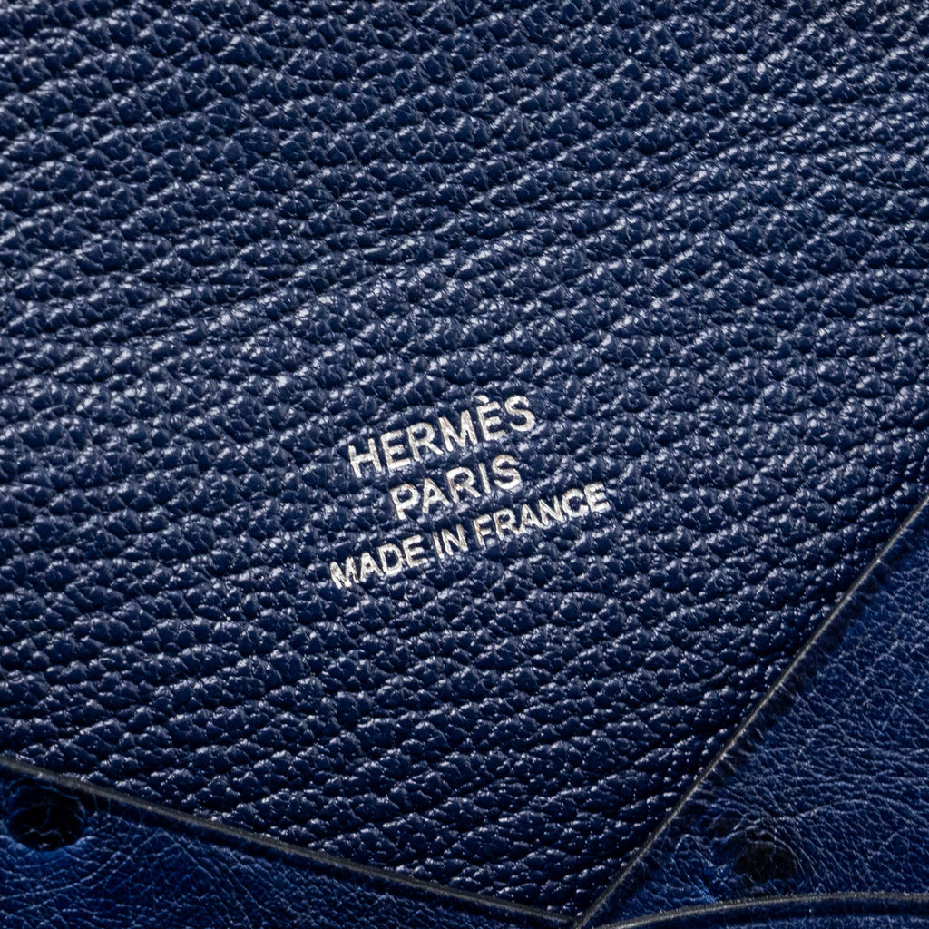 HERMES CALVI CARDHOLDER OSTRICH NAVY SHW