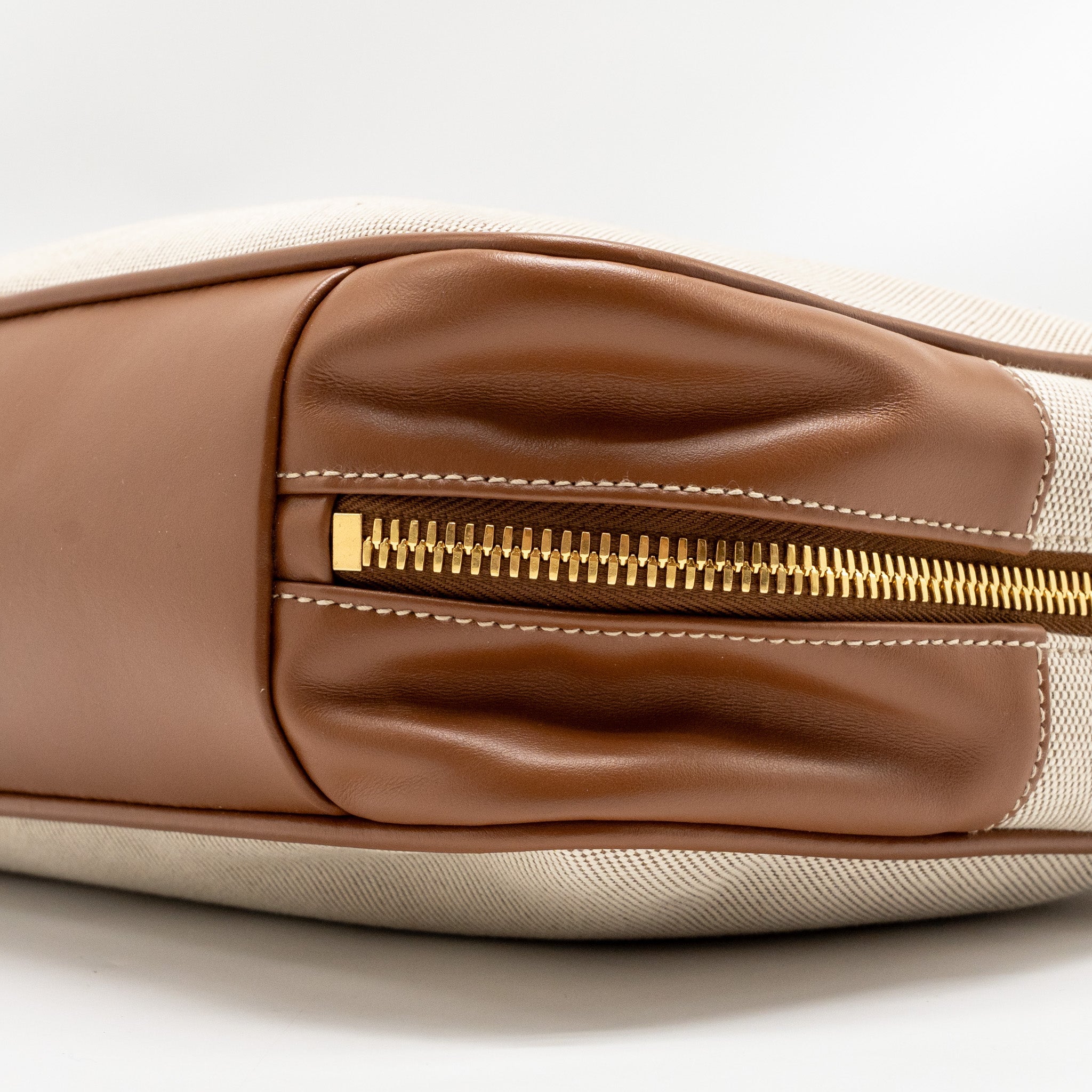 MIU MIU BEAU BAG CANVAS/LEATHER BEIGE/BRANDY GHW