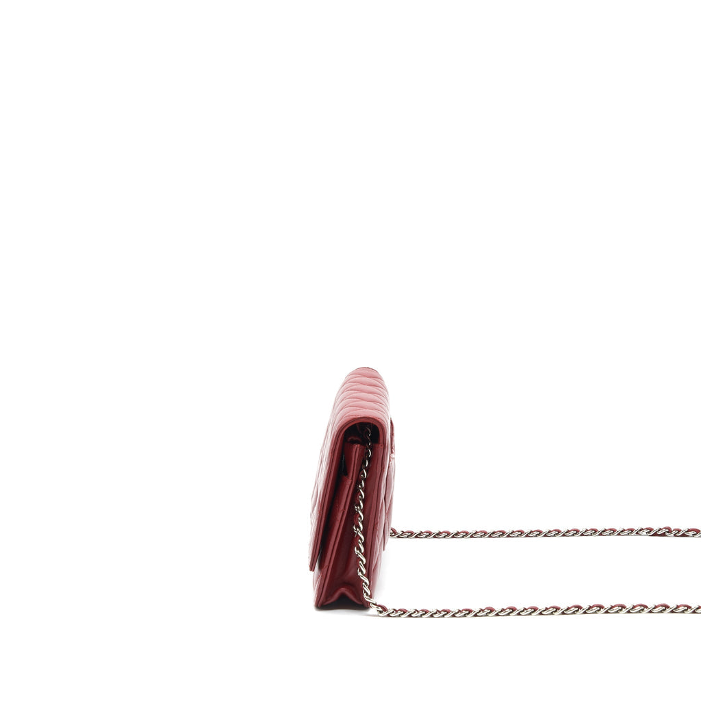 CHANEL CLASSIC WALLET ON CHAIN LAMBSKIN DARK RED SHW