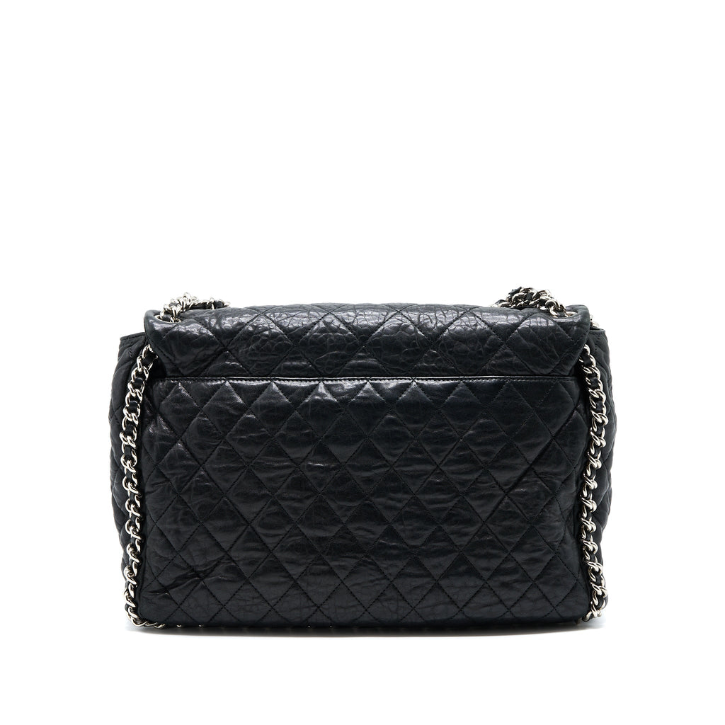 CHANEL QUILTED CHAIN AROUND MAXI FLAP BAG LAMBSKIN BLACK SHW