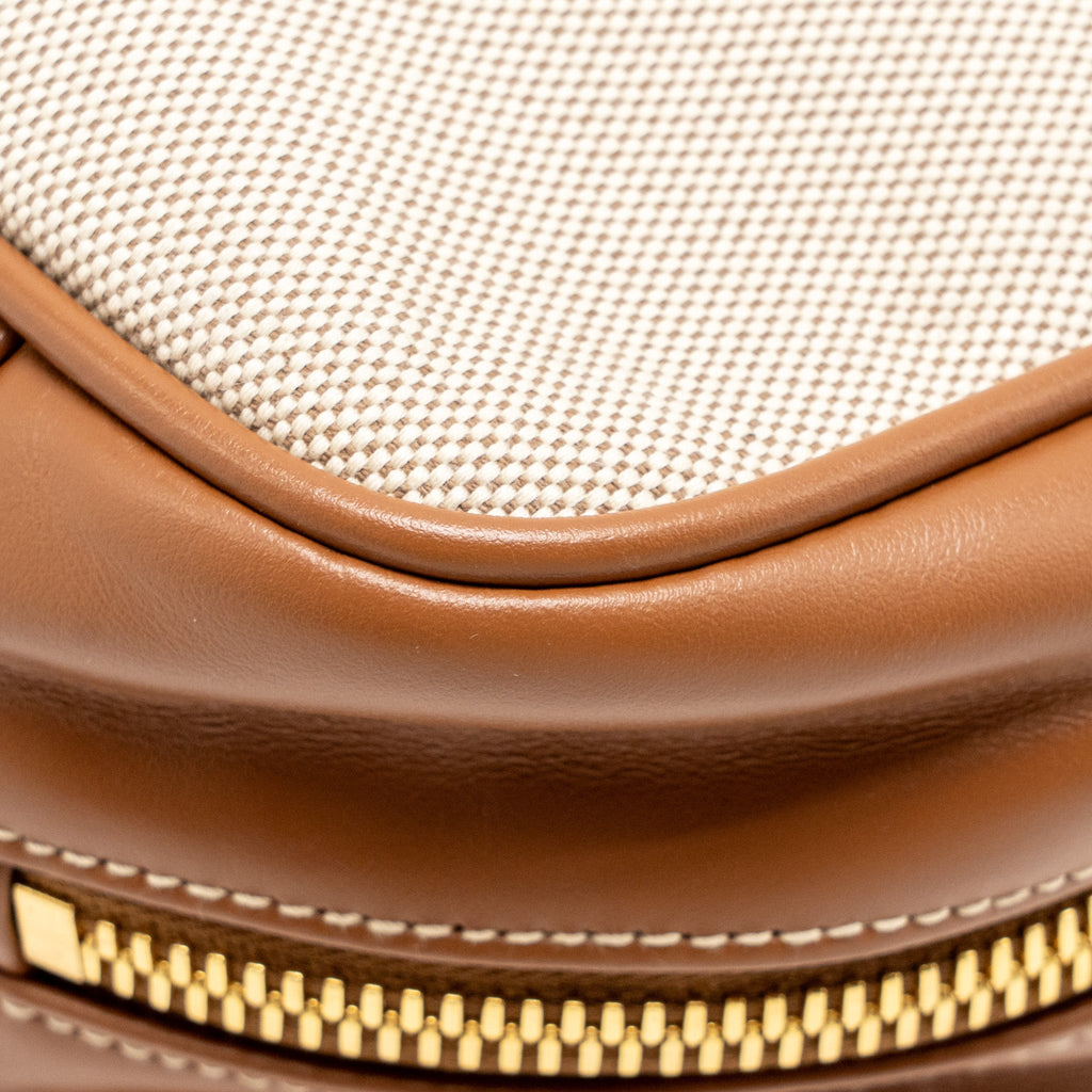MIU MIU BEAU BAG CANVAS/LEATHER BEIGE/BRANDY GHW