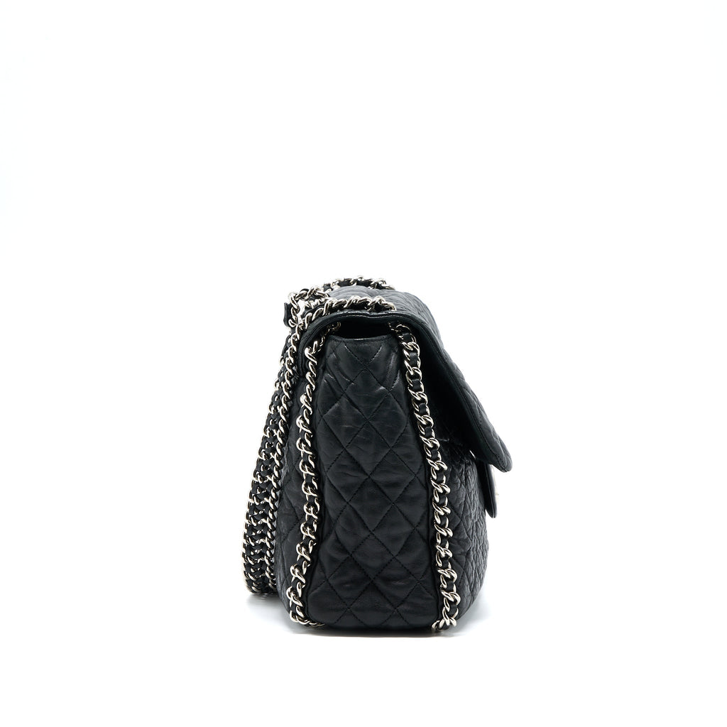 CHANEL QUILTED CHAIN AROUND MAXI FLAP BAG LAMBSKIN BLACK SHW