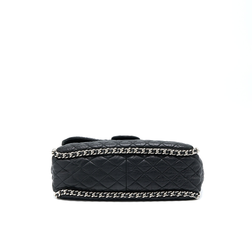 CHANEL QUILTED CHAIN AROUND MAXI FLAP BAG LAMBSKIN BLACK SHW