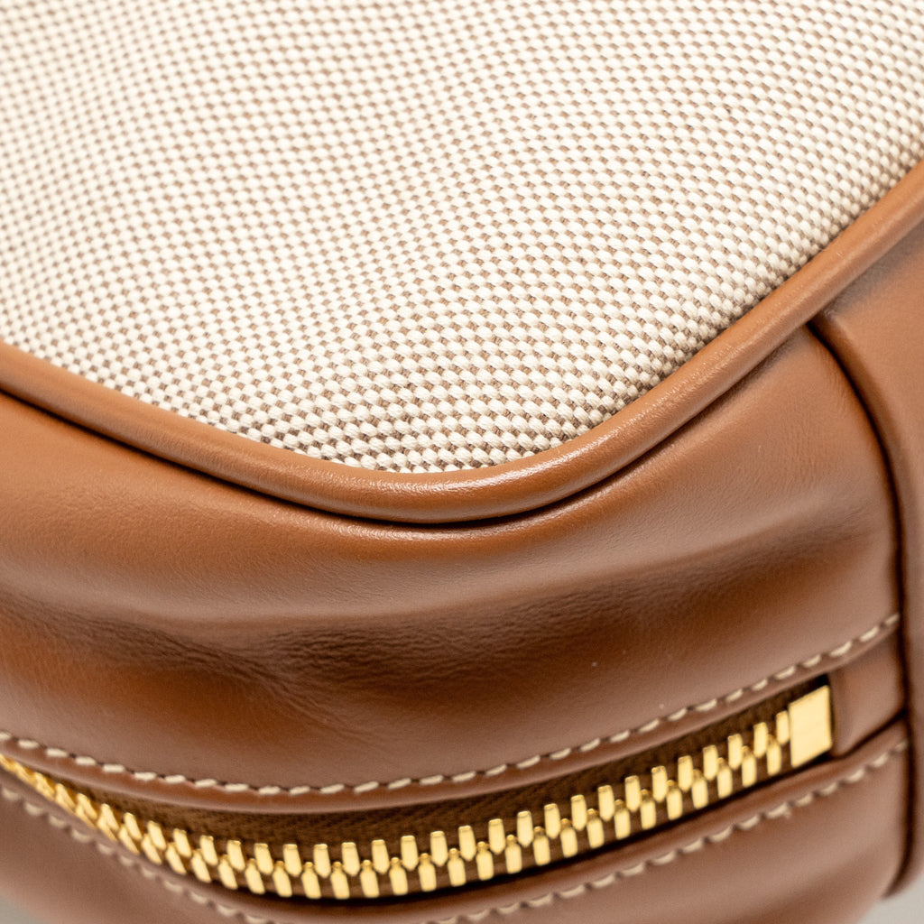 MIU MIU BEAU BAG CANVAS/LEATHER BEIGE/BRANDY GHW