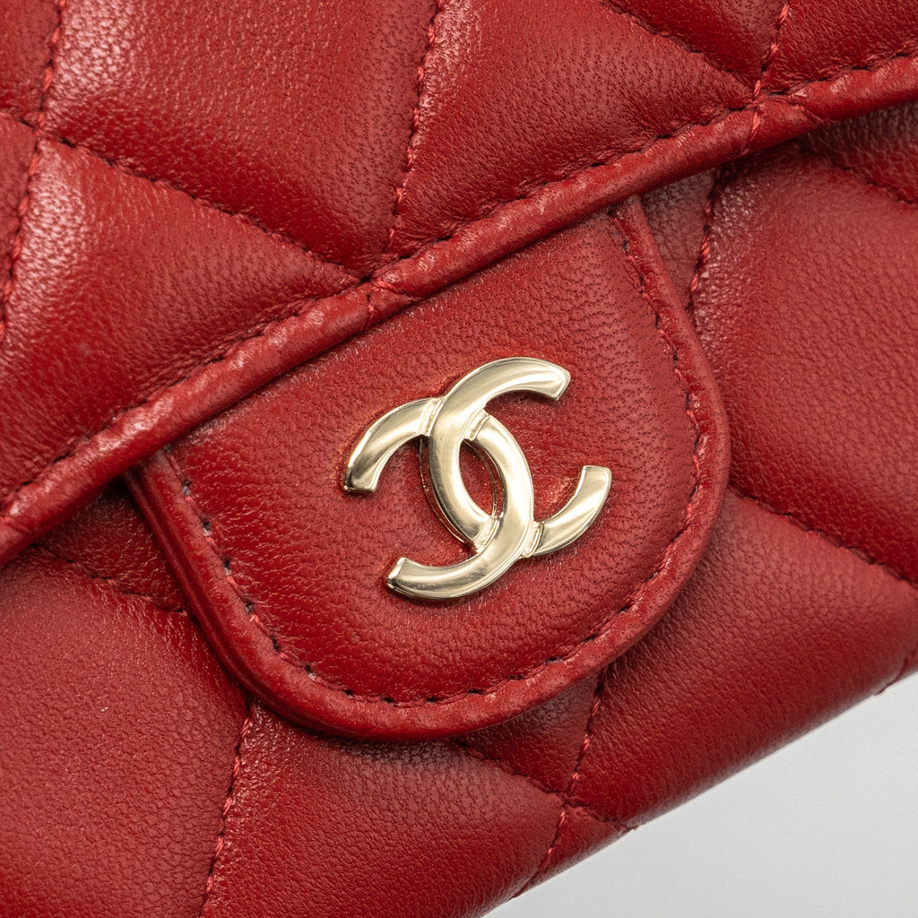 CHANEL FLAP CARD HOLDER LAMBSKIN RED SHW