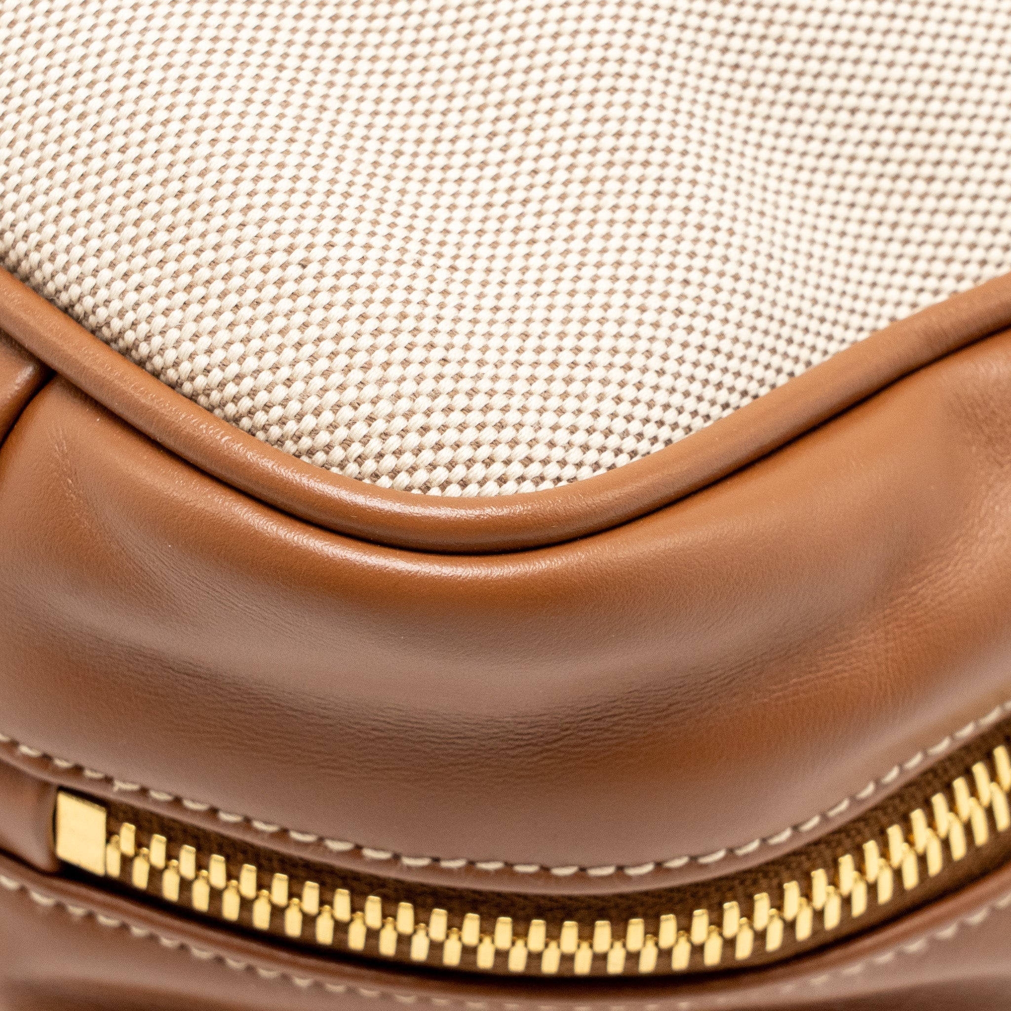 MIU MIU BEAU BAG CANVAS/LEATHER BEIGE/BRANDY GHW