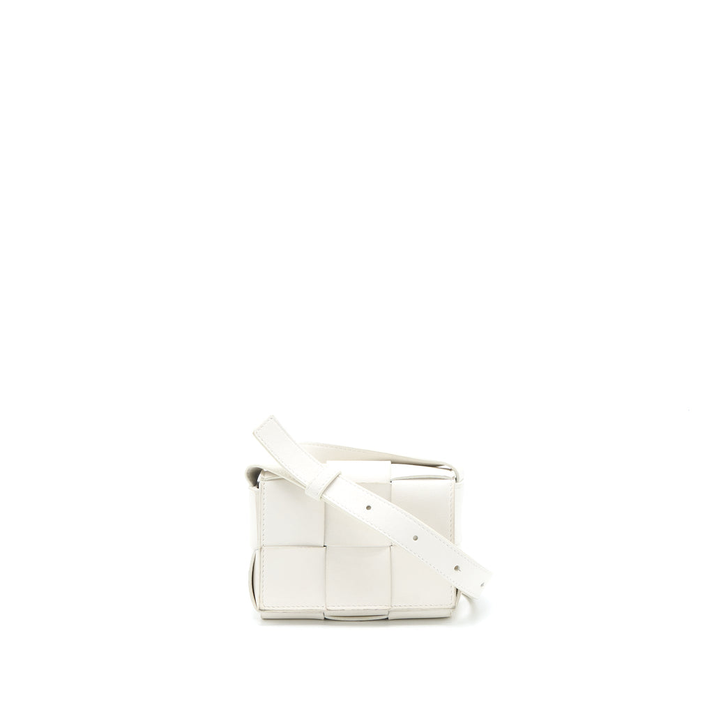 BOTTEGA VENETA MINI CASSETTE CROSSBODY BAG LAMBSKIN WHITE