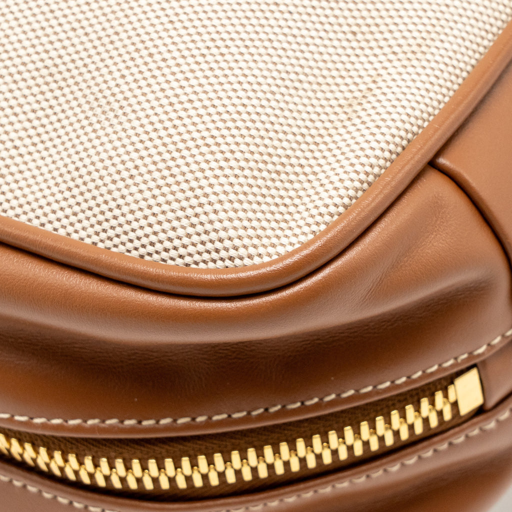 MIU MIU BEAU BAG CANVAS/LEATHER BEIGE/BRANDY GHW