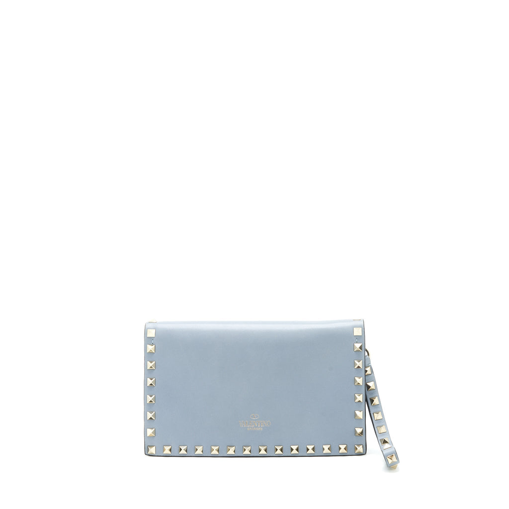 VALENTINO ROCKSTUD SMALL CLUTCH BLUE-GREY GHW