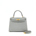 HERMES KELLY SELLIER 25 SPECIAL ORDER EPSOM GRIS MOTTE /ROSE PURPLE GHW