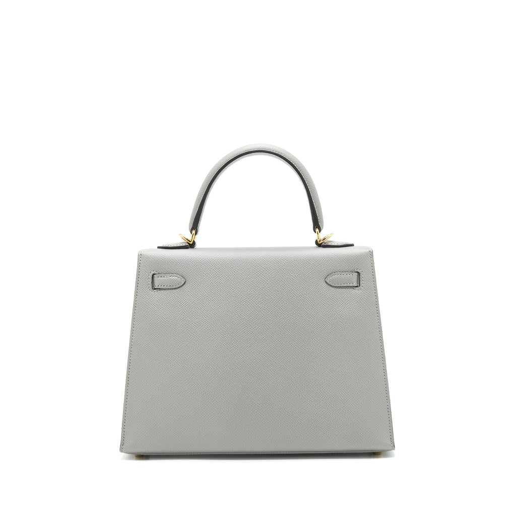HERMES KELLY SELLIER 25 SPECIAL ORDER EPSOM GRIS MOTTE /ROSE PURPLE GHW