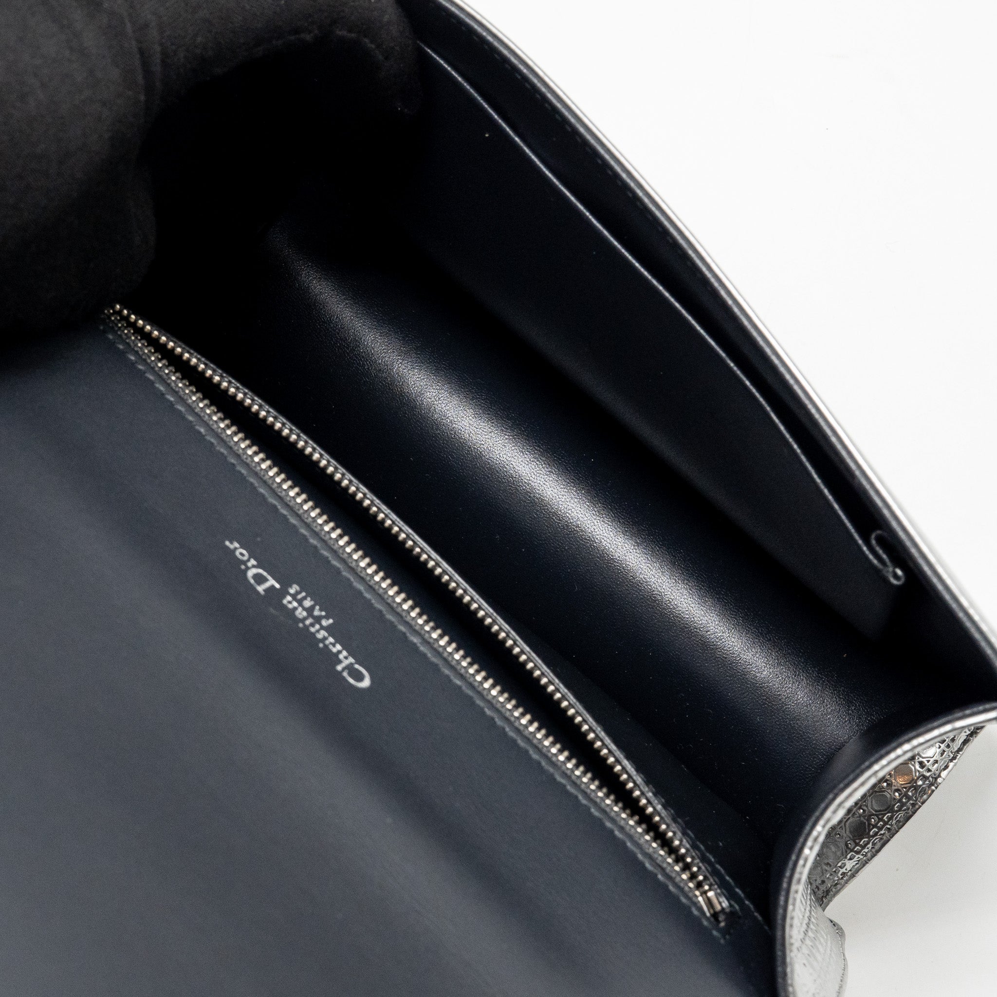DIOR DIORAMA FLAP BAG PATENT MICRO-CANNAGE LEATHER METALLIC SILVER SHW