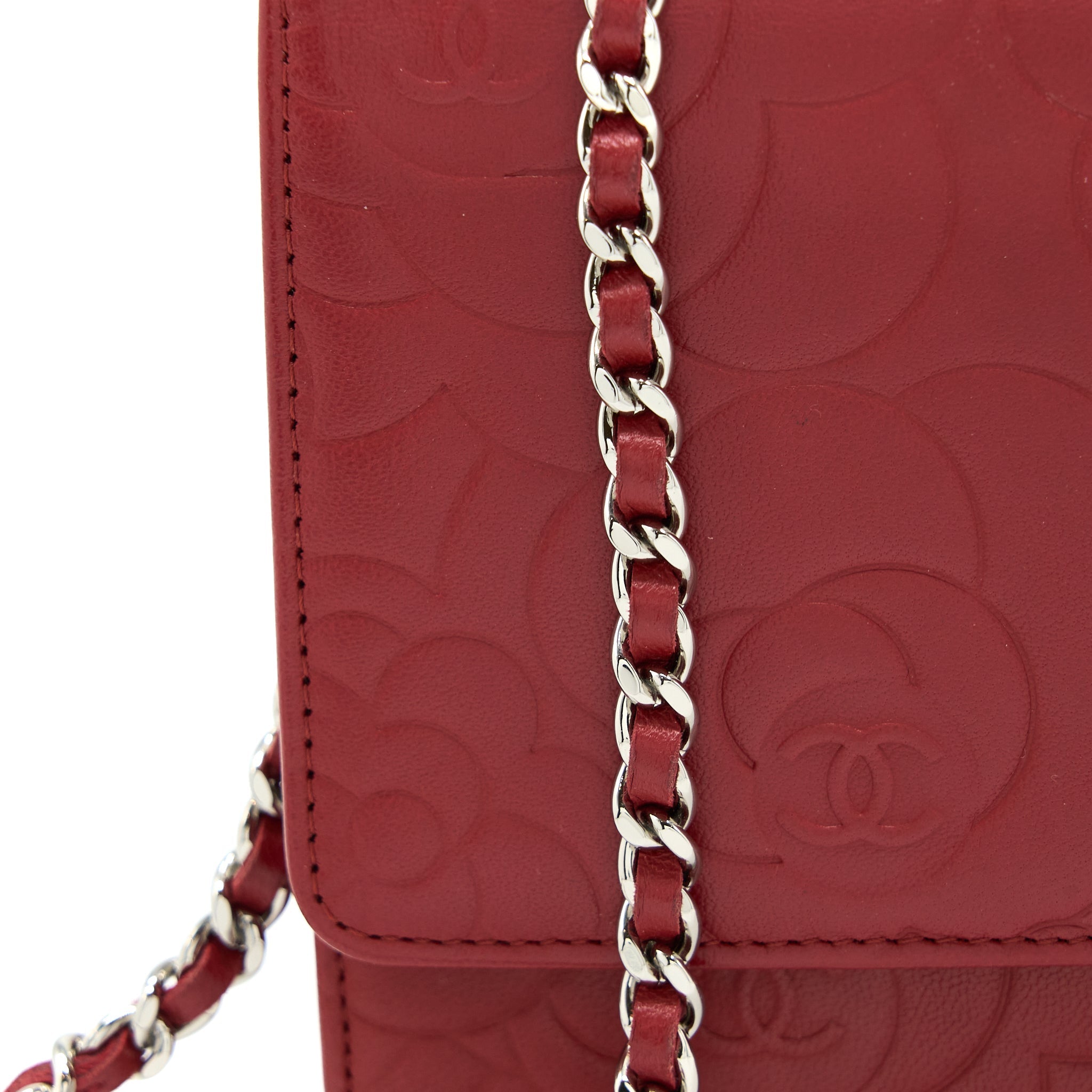 CHANEL CAMELLIA WALLET ON CHAIN LAMBSKIN RED SHW