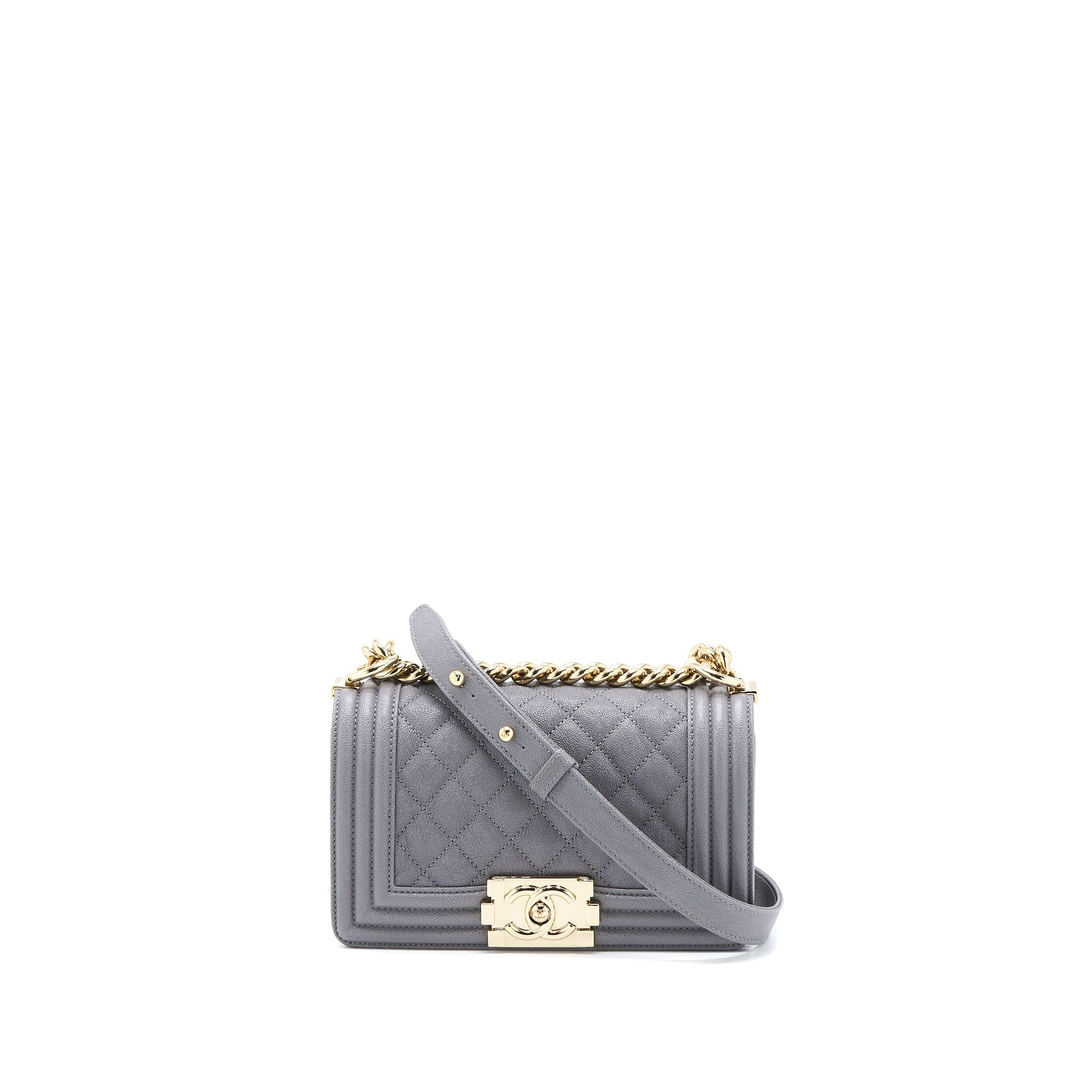 CHANEL SMALL BOY BAG CAVIAR GREY LGHW