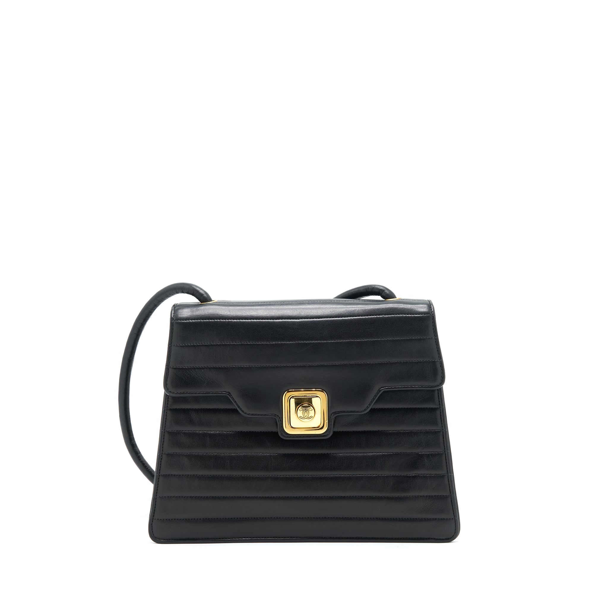 CHANEL VINTAGE KELLY FLAP BAG WITH LONG STRAP BLACK 24K GHW