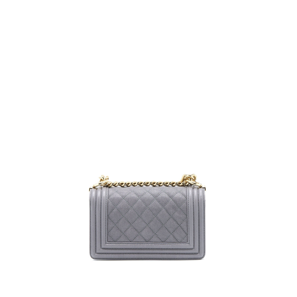 CHANEL SMALL BOY BAG CAVIAR GREY LGHW