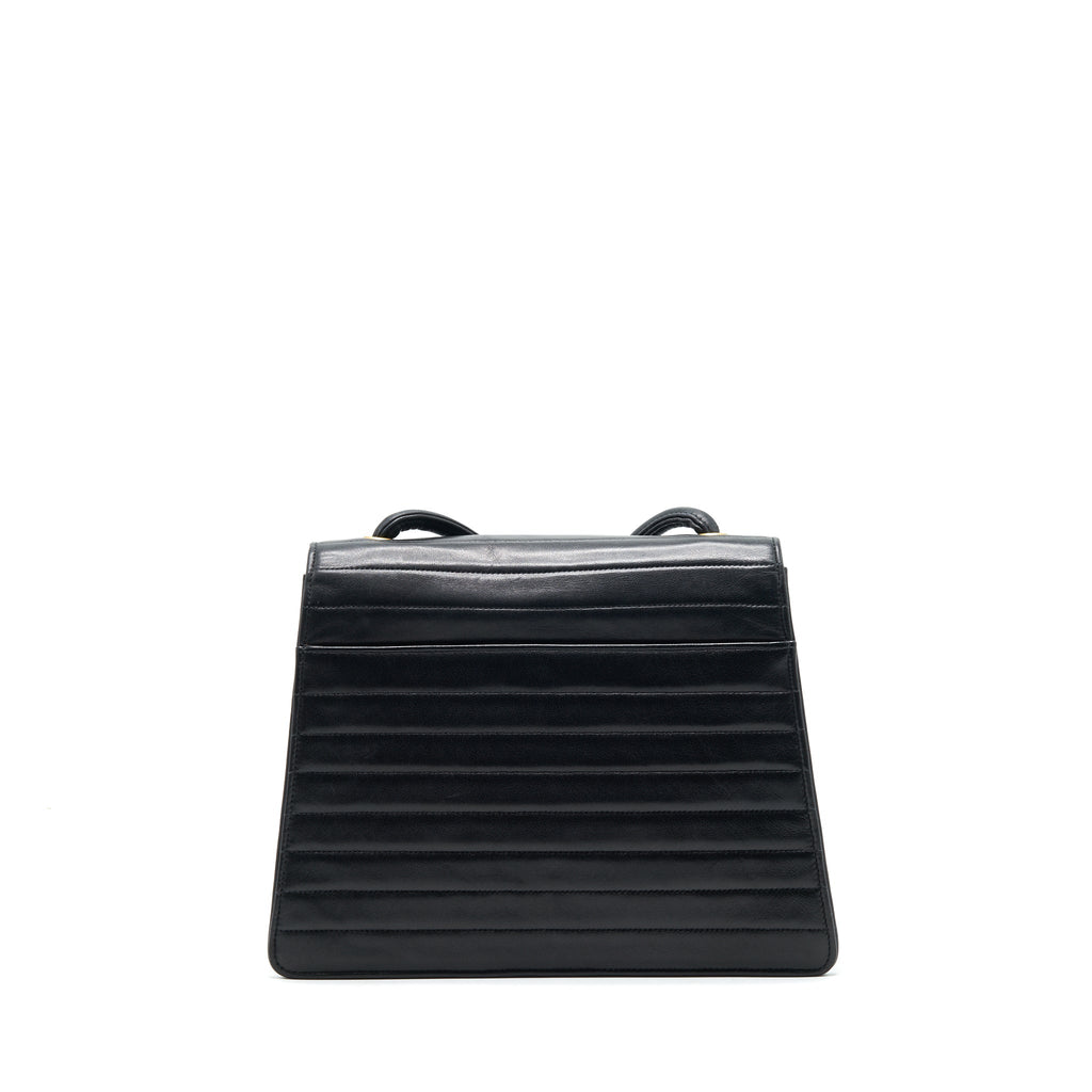 CHANEL VINTAGE KELLY FLAP BAG WITH LONG STRAP BLACK 24K GHW