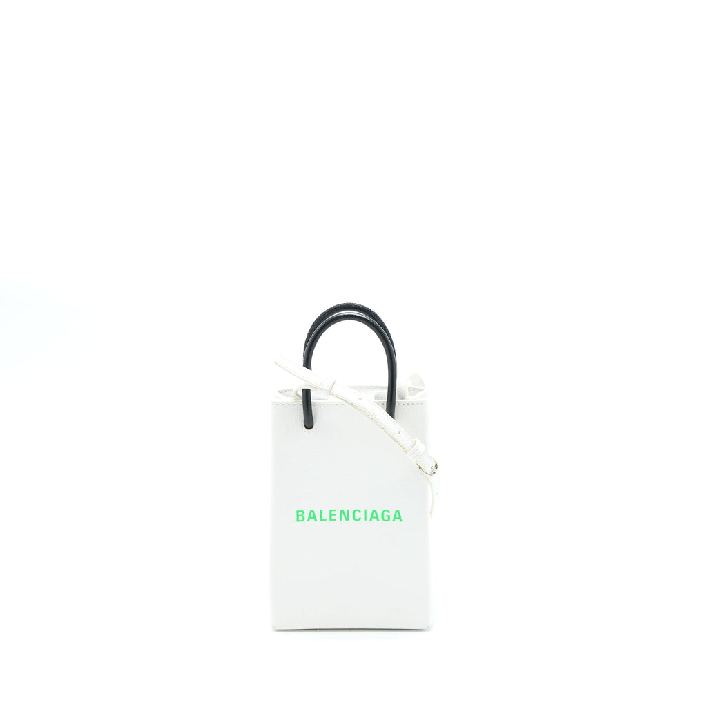 BALENCIAGA MINI SHOPPING PHONE POUCH CALFSKIN WHITE/MULTICOLOUR SHW