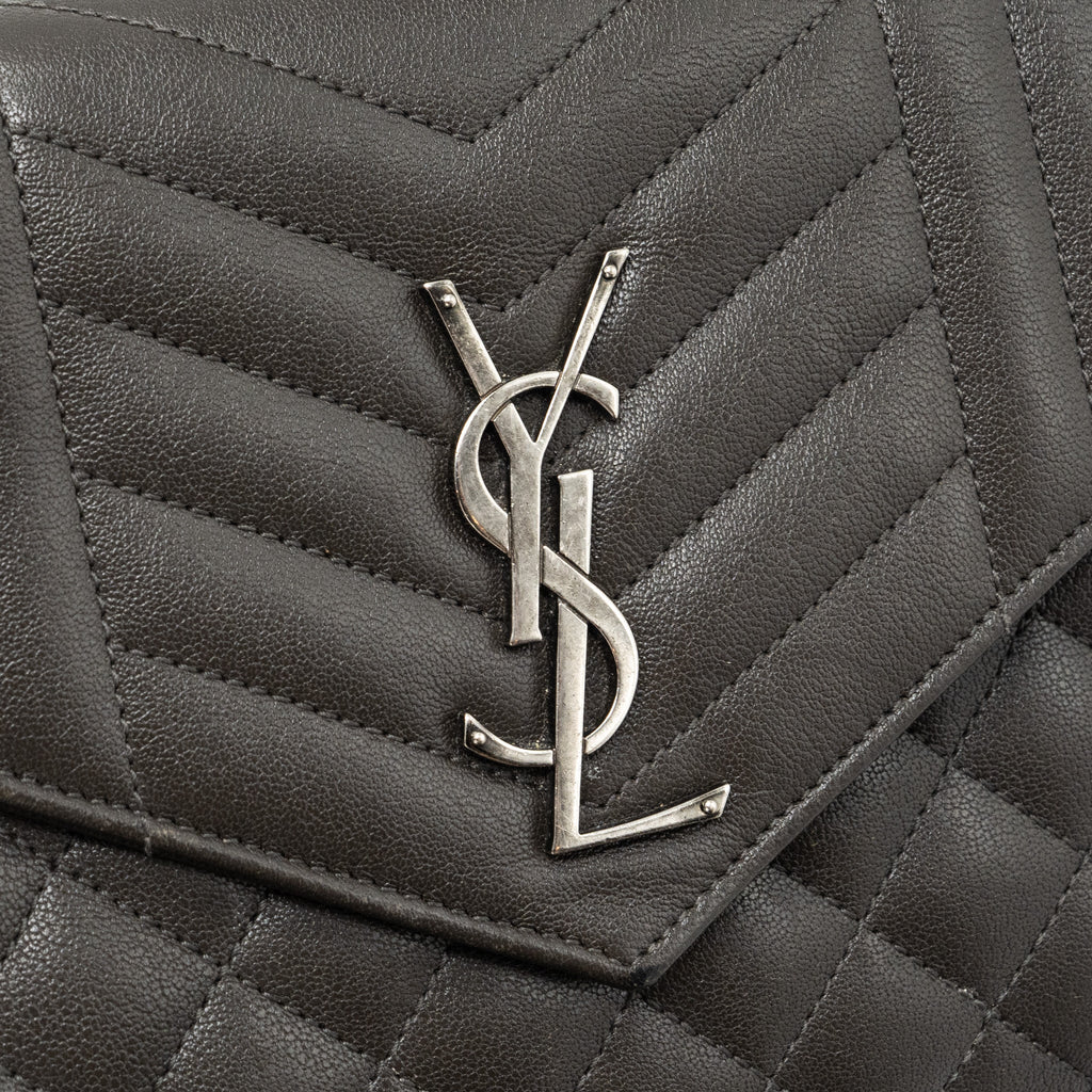 SAINT LAURENT/YSL ENVELOP CHAIN BAG CALFSKIN DARK GREY SHW