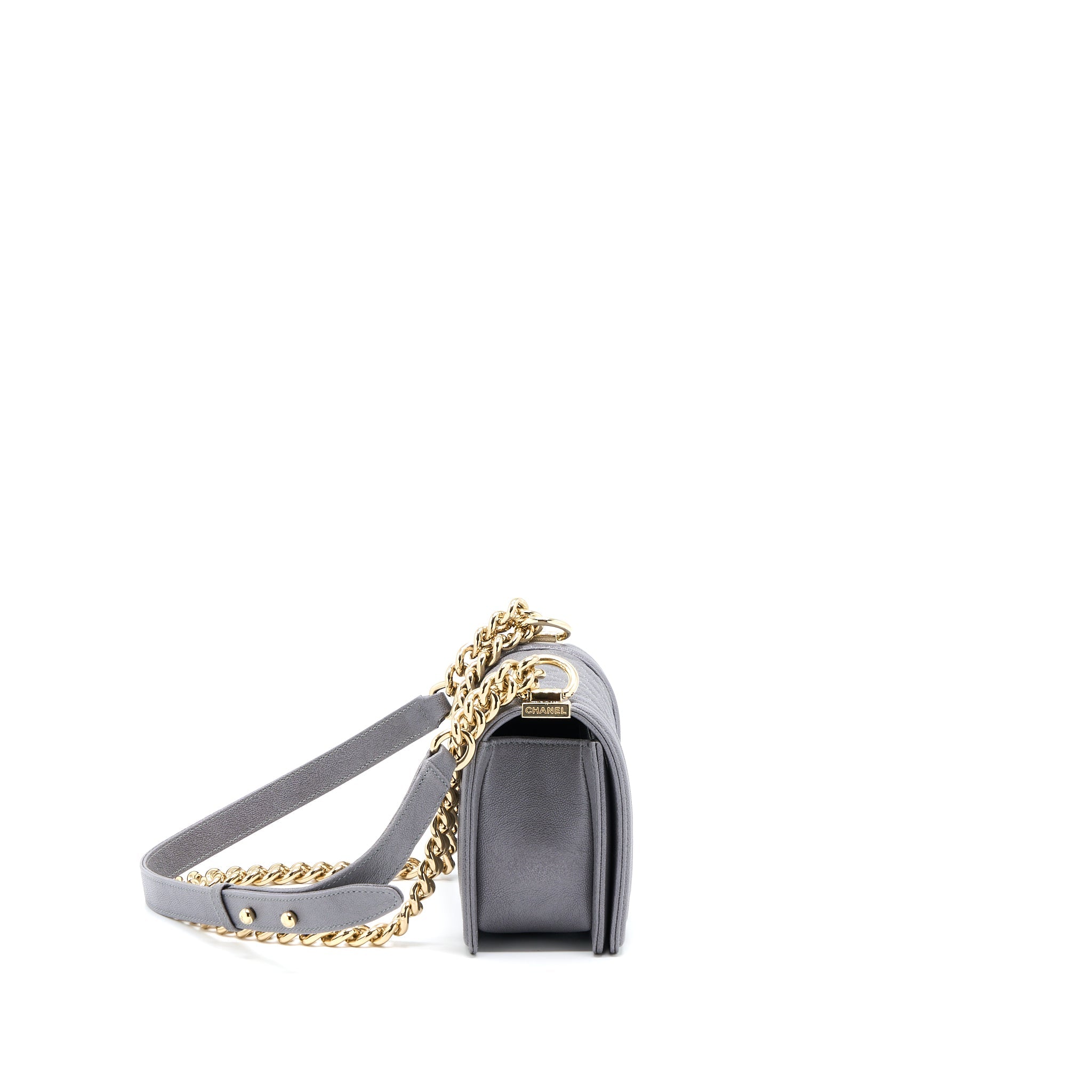CHANEL SMALL BOY BAG CAVIAR GREY LGHW