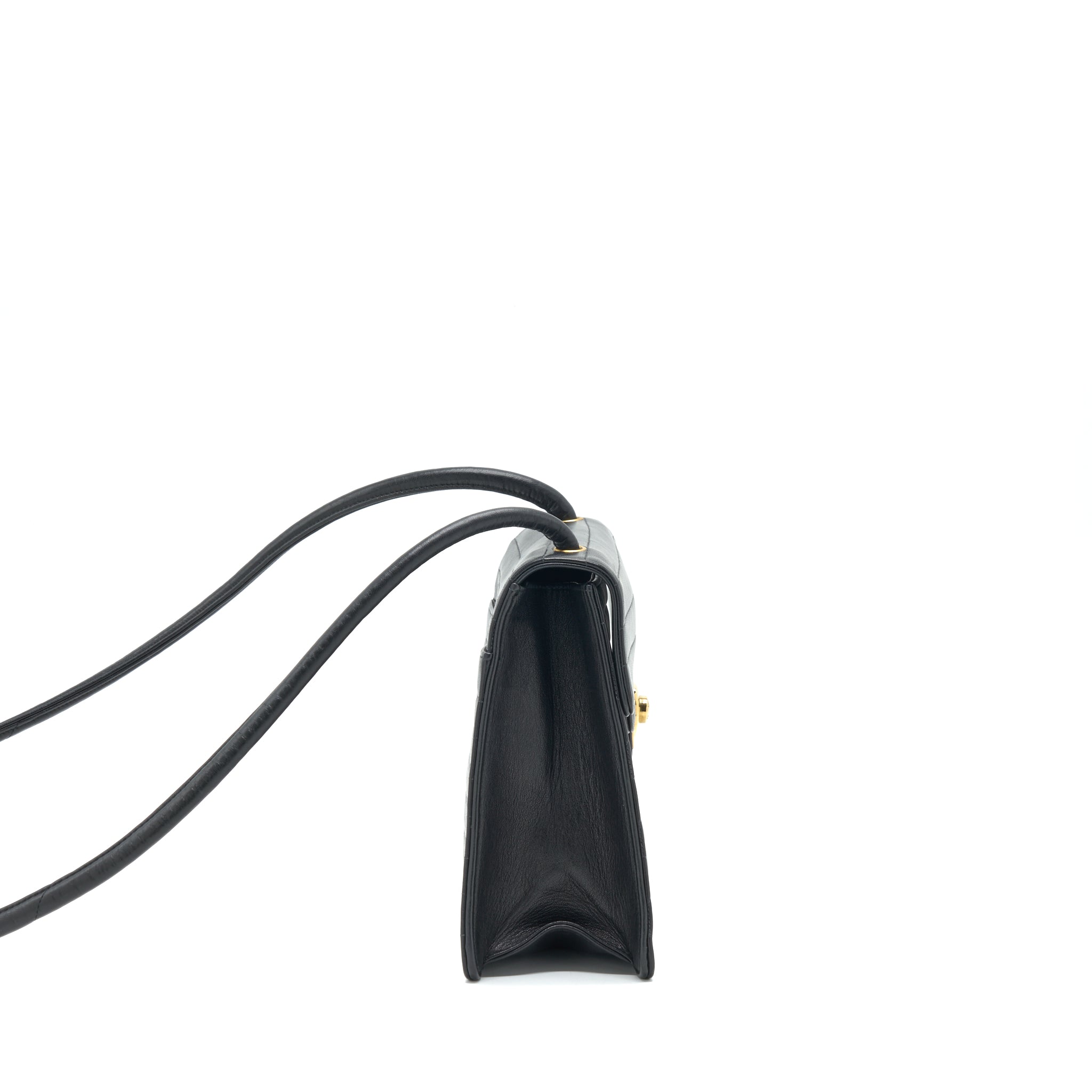 CHANEL VINTAGE KELLY FLAP BAG WITH LONG STRAP BLACK 24K GHW