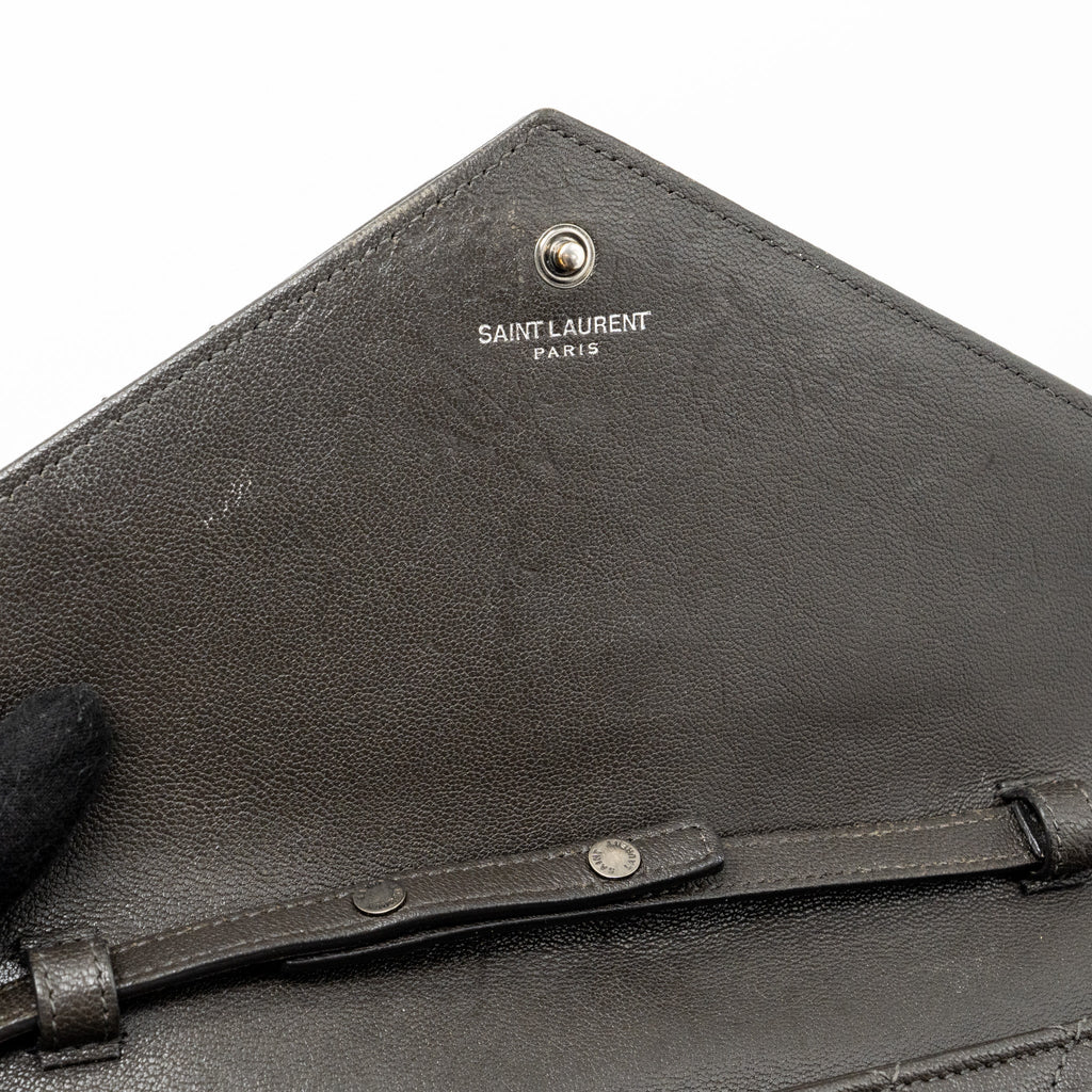 SAINT LAURENT/YSL ENVELOP CHAIN BAG CALFSKIN DARK GREY SHW
