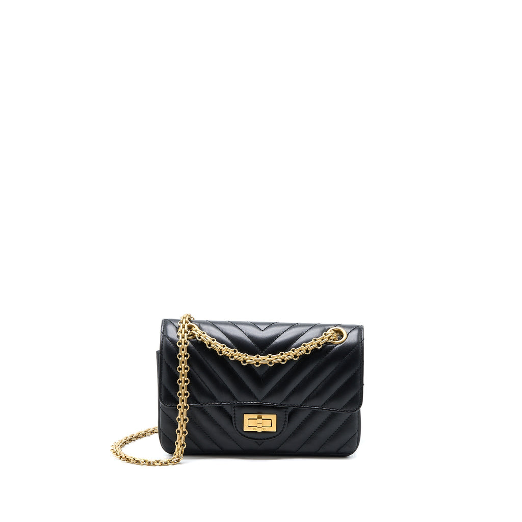 CHANEL 2.55 REISSUE MINI CHEVRON FLAP BAG AGED CALFSKIN  BLACK GHW