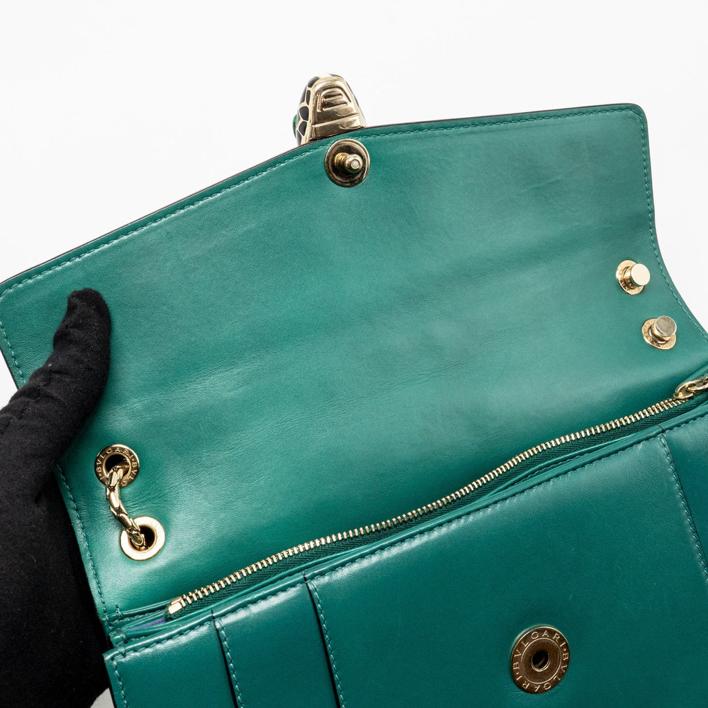 BVLGARI SERPENTI FOREVER FLAP BAG CALFSKIN GREEN LGHW