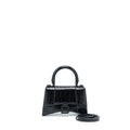 BALENCIAGA HOURGLASS XS CROC-EMBOSSED LEATHER BLACK WITH BLACK HARDWARE